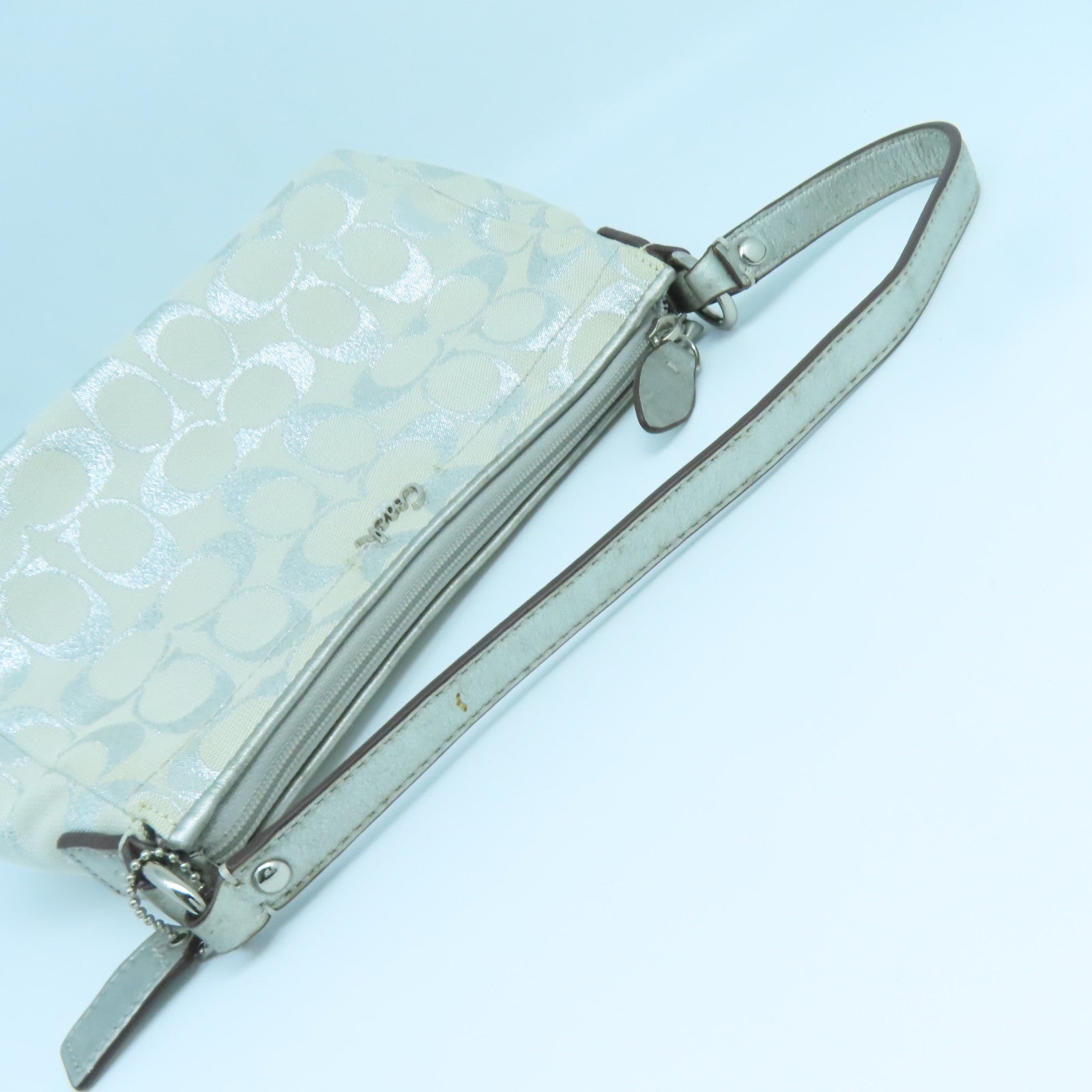 COACH 帆布Handbag銀扣手挽袋白色銀色