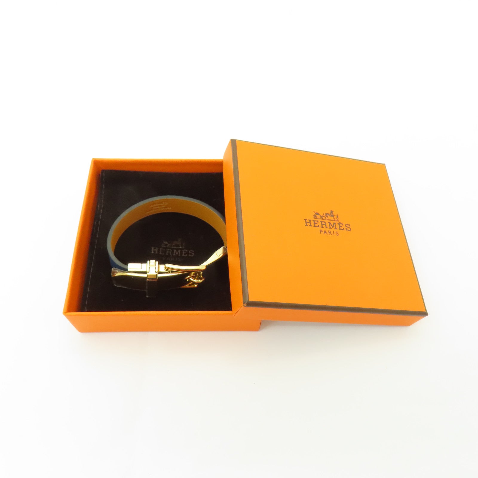 HERMES Epsom皮革Leather Bracelet金扣手鐲藍色