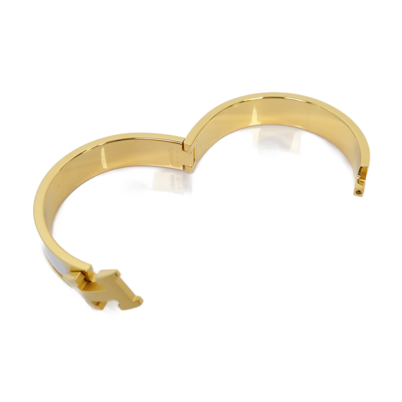 HERMES 金屬Clic H Bracelet金扣手鐲白色