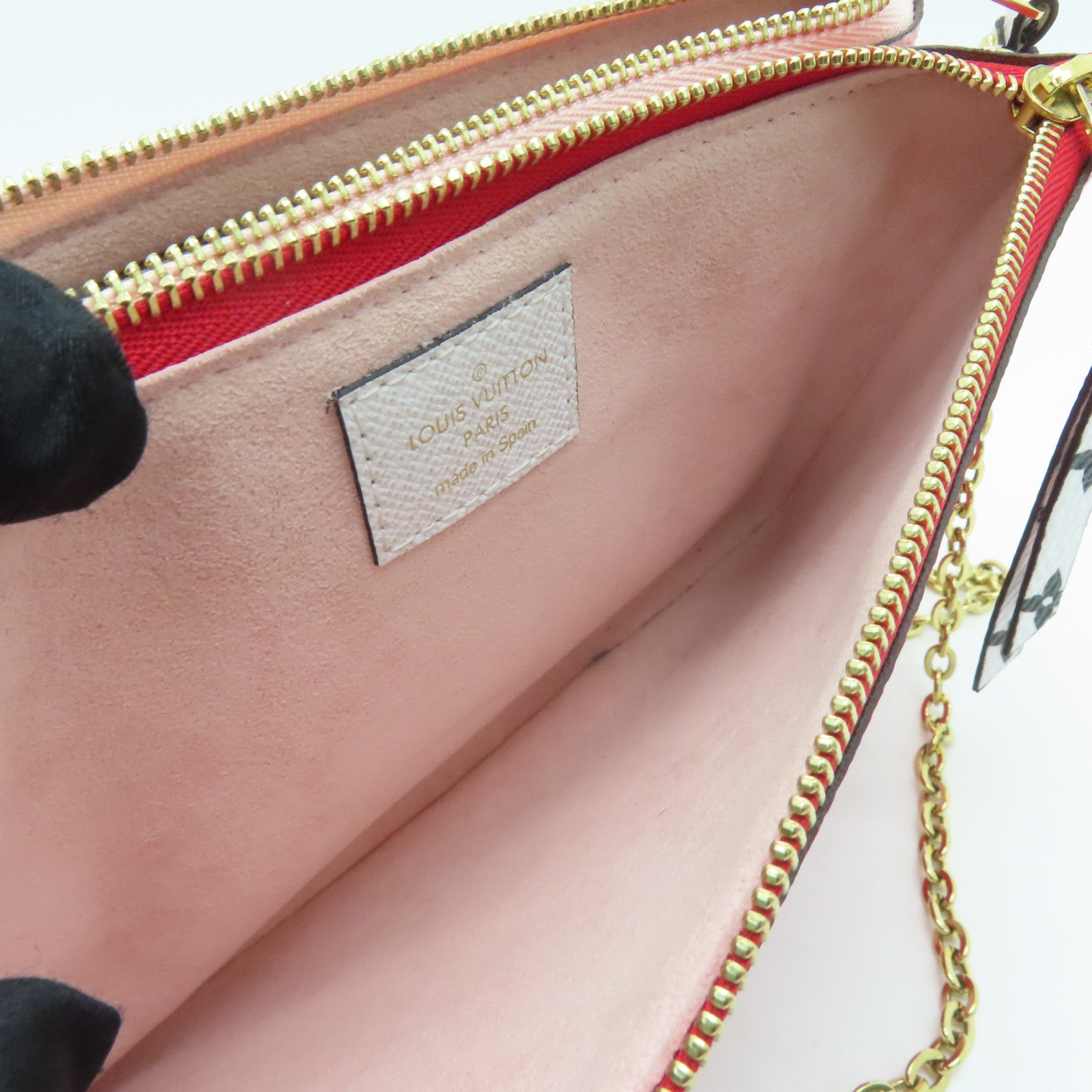 LOUIS VUITTON Monogram Giant Pochette Double Zip金扣鏈帶肩背袋紅色/粉紅色