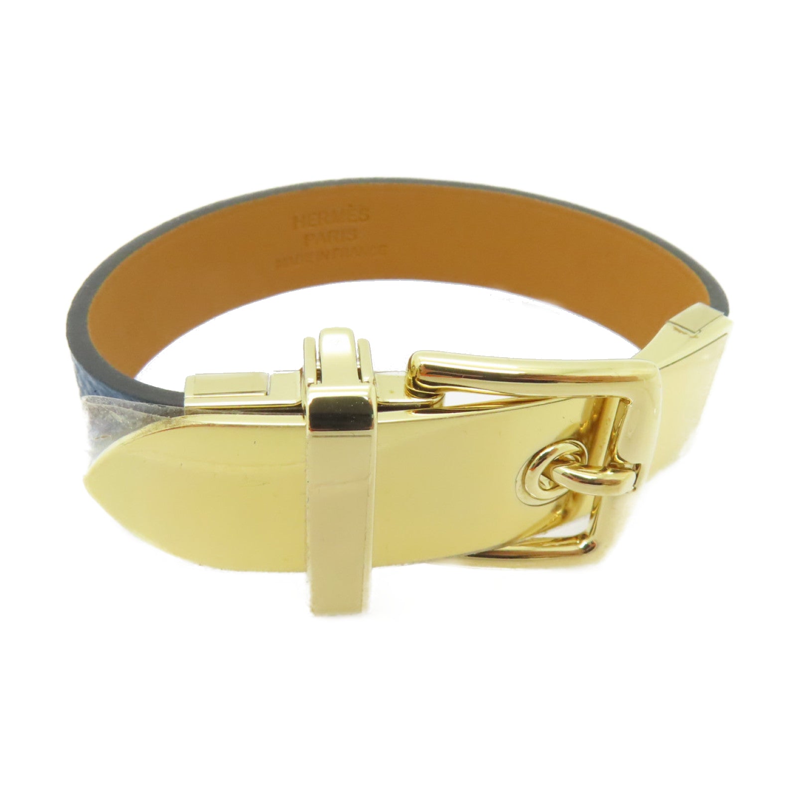 HERMES Epsom皮革Leather Bracelet金扣手鐲藍色