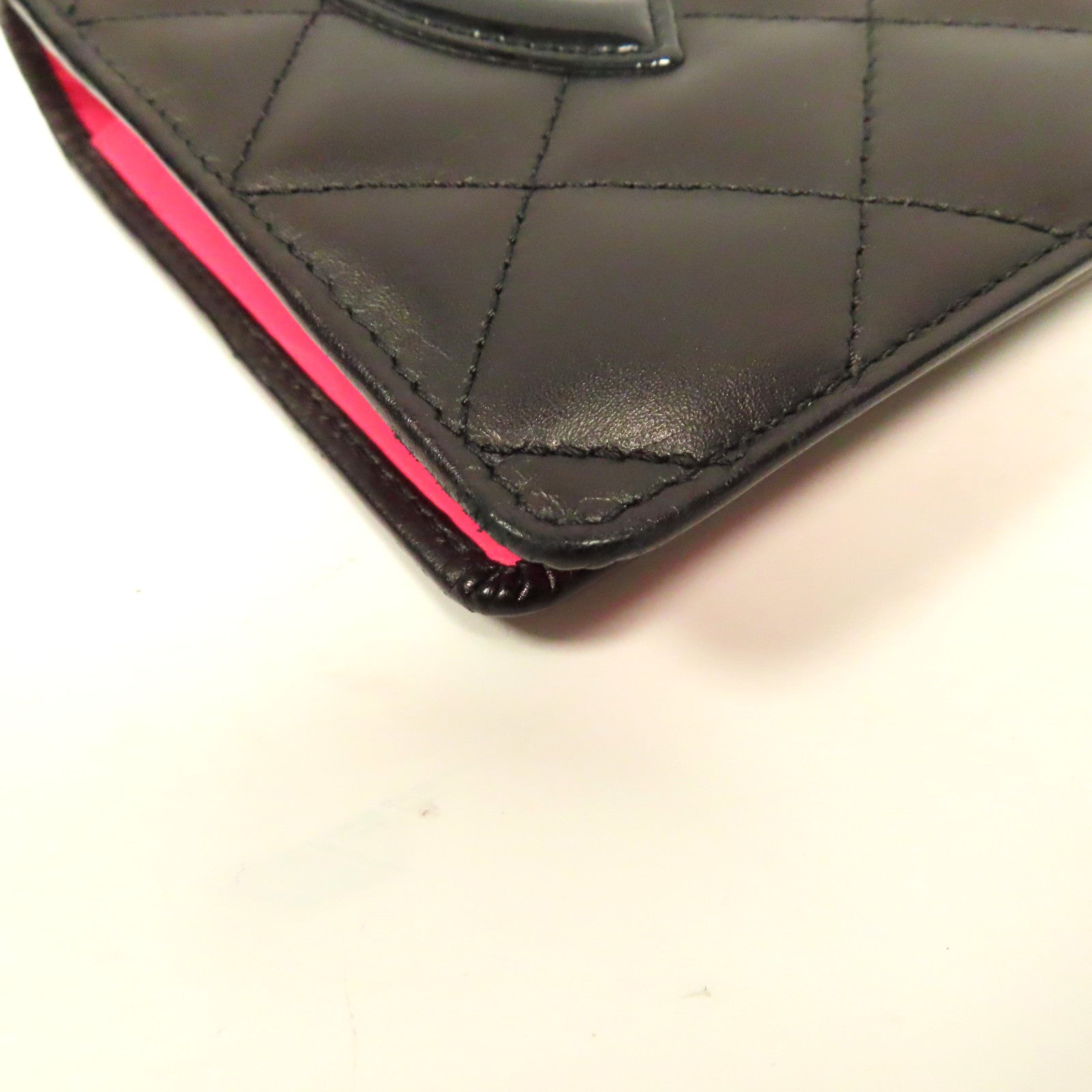 CHANEL 菱格牛皮皮革Fold Wallet銀扣長錢包黑色