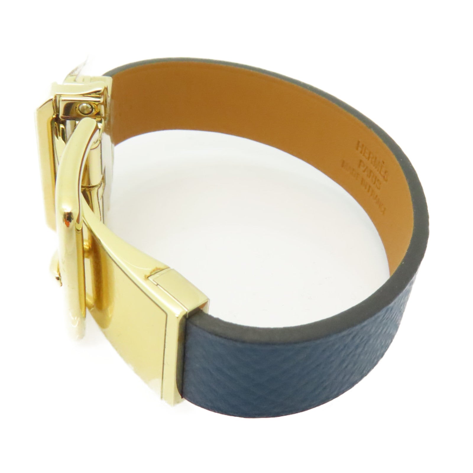 HERMES Epsom皮革Leather Bracelet金扣手鐲藍色