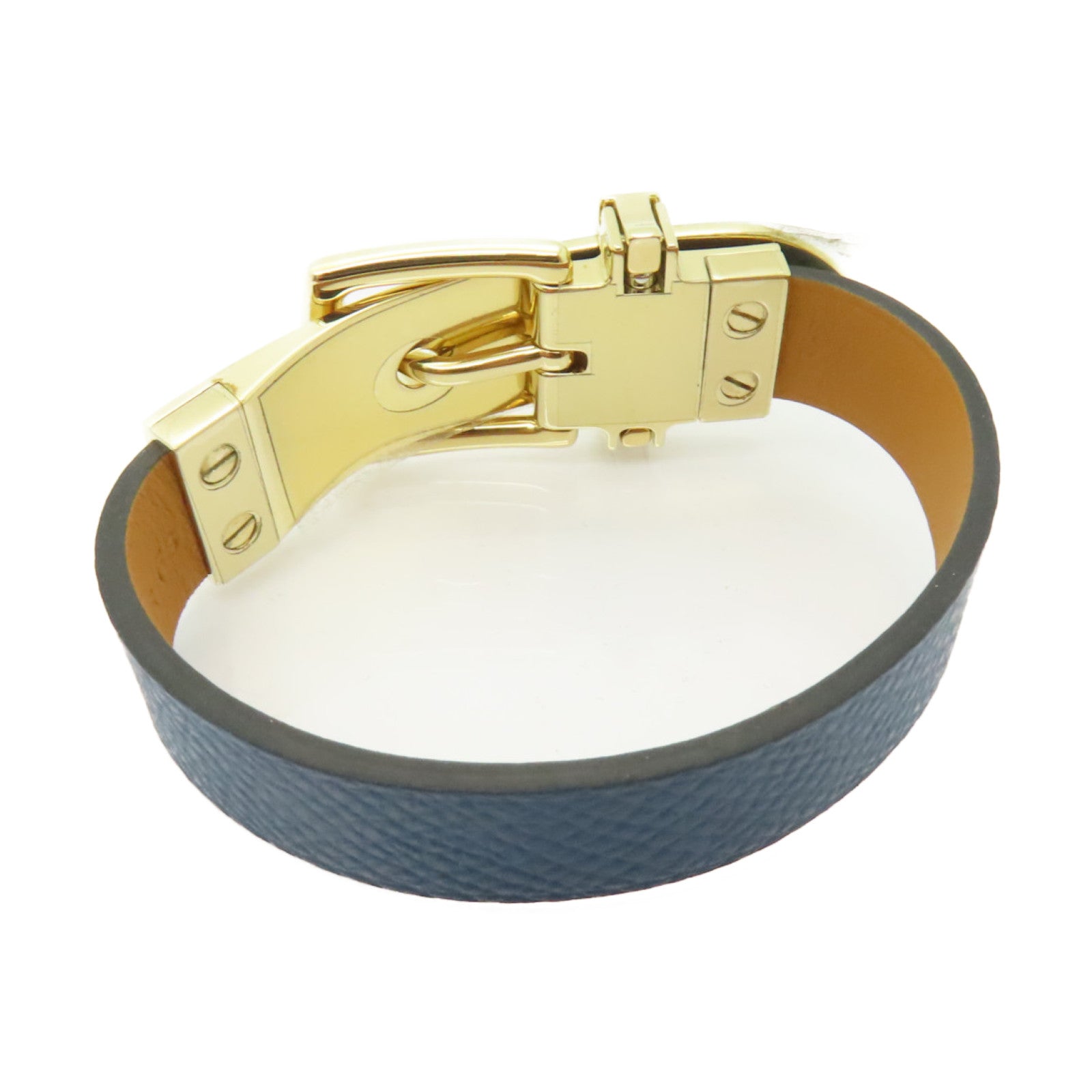 HERMES Epsom皮革Leather Bracelet金扣手鐲藍色