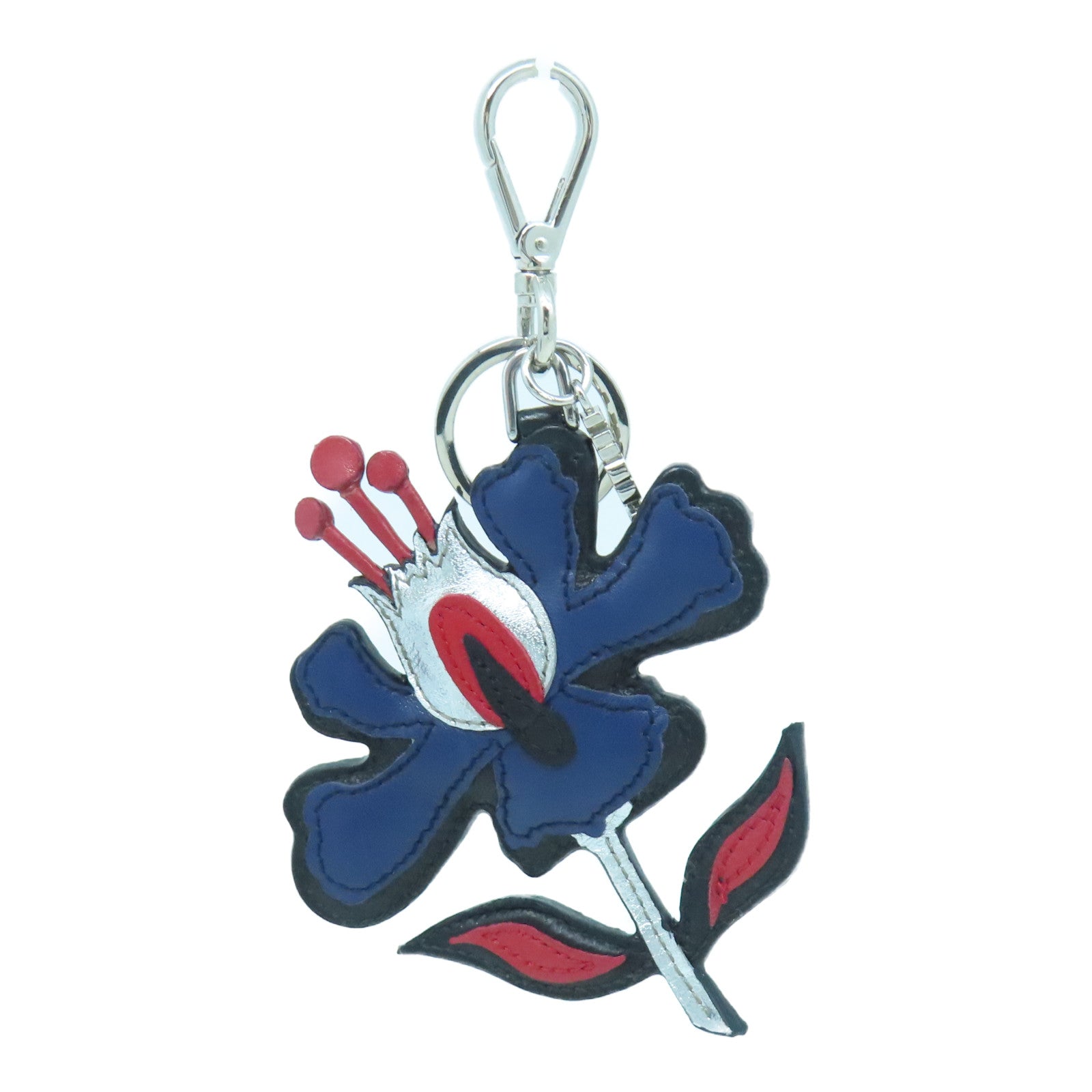Miu Miu Calf Leather Bag Charm Silver Buckle Charm Blue/Red