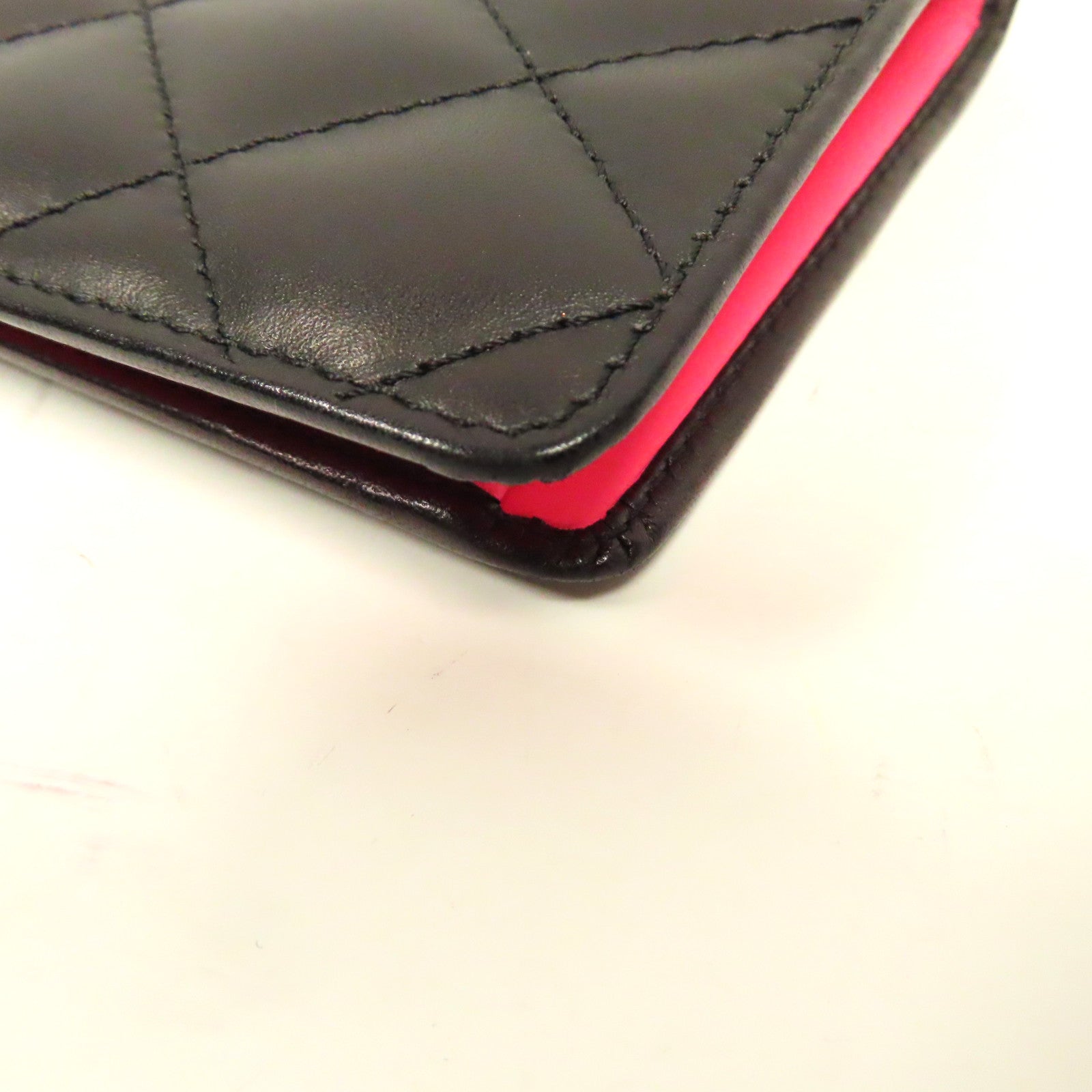 CHANEL 菱格牛皮皮革Fold Wallet銀扣長錢包黑色