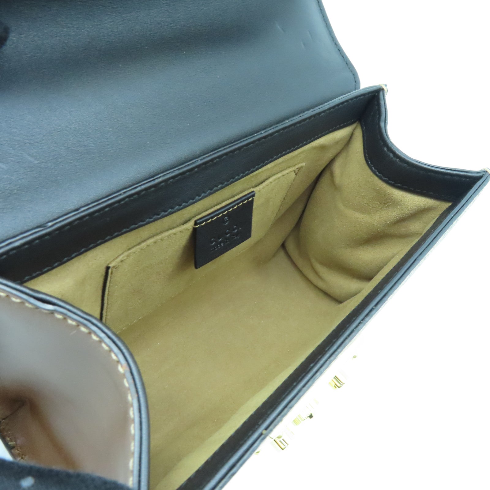 GUCCI 塗層皮革/牛皮皮革Padlock GG金扣鏈帶肩背袋黑色