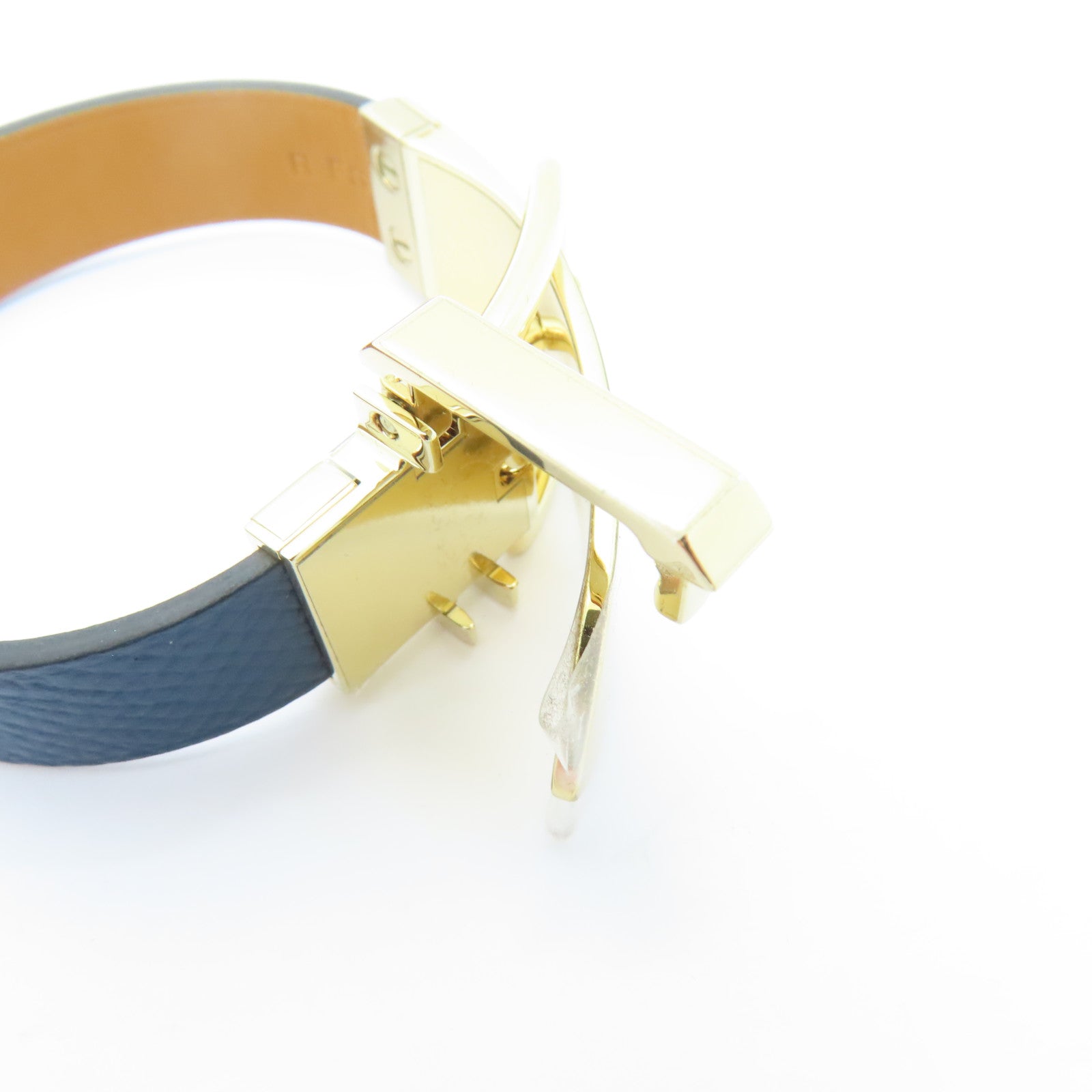 HERMES Epsom皮革Leather Bracelet金扣手鐲藍色