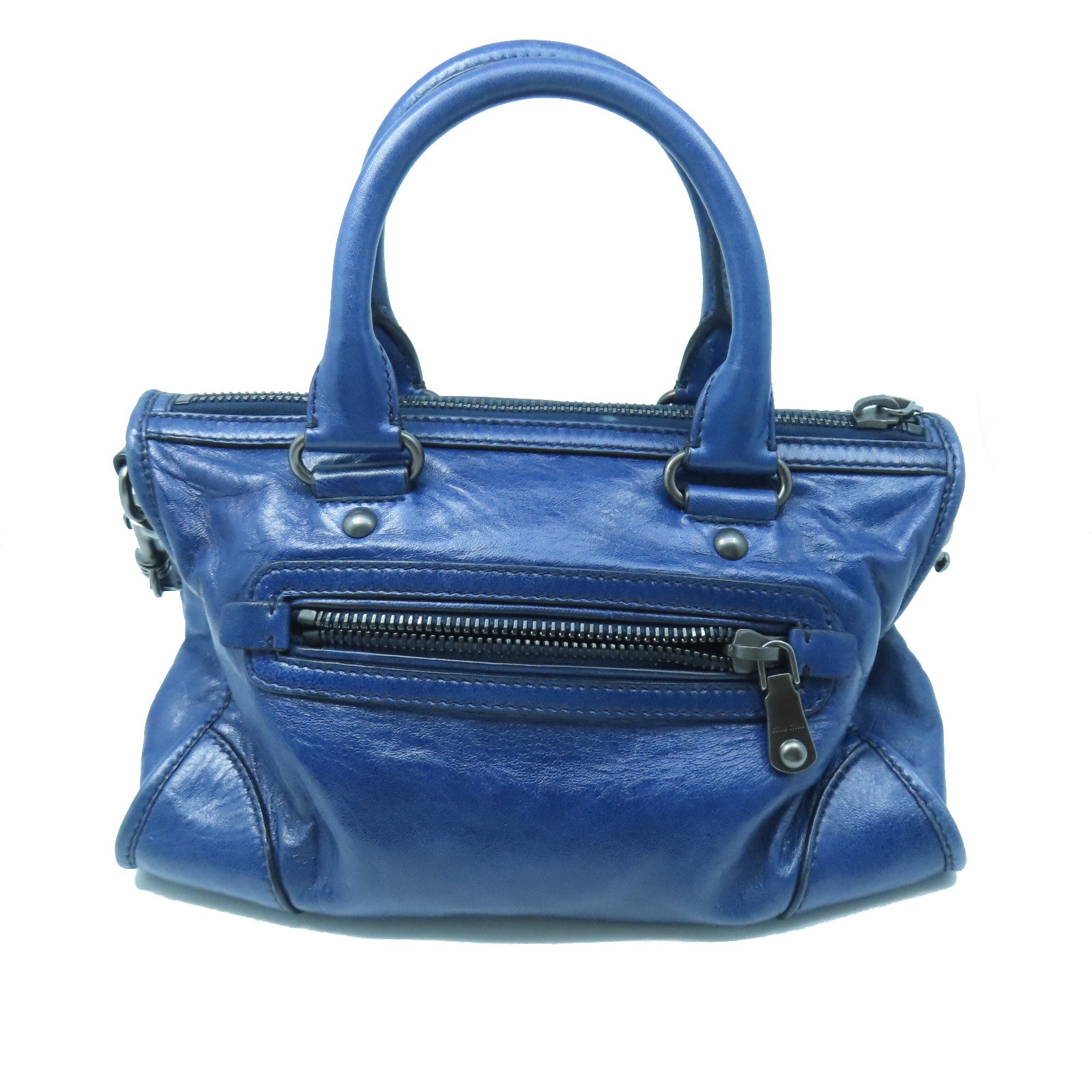 Miu Miu Cowhide Leather 2 Way Shoulder Handle Shoulder Bag Dark Blue