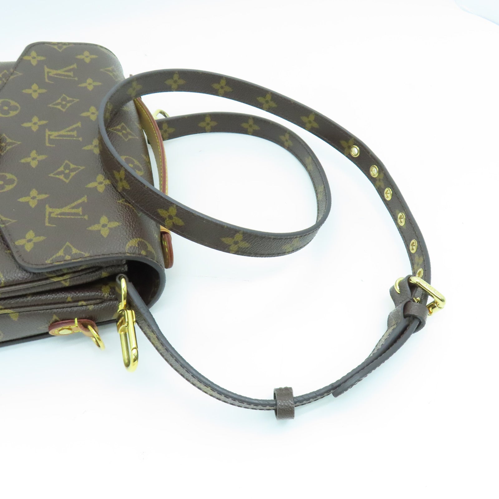 LOUIS VUITTON Monogram Pochette Metis Gold Buckle Handle Shoulder Bag Brown