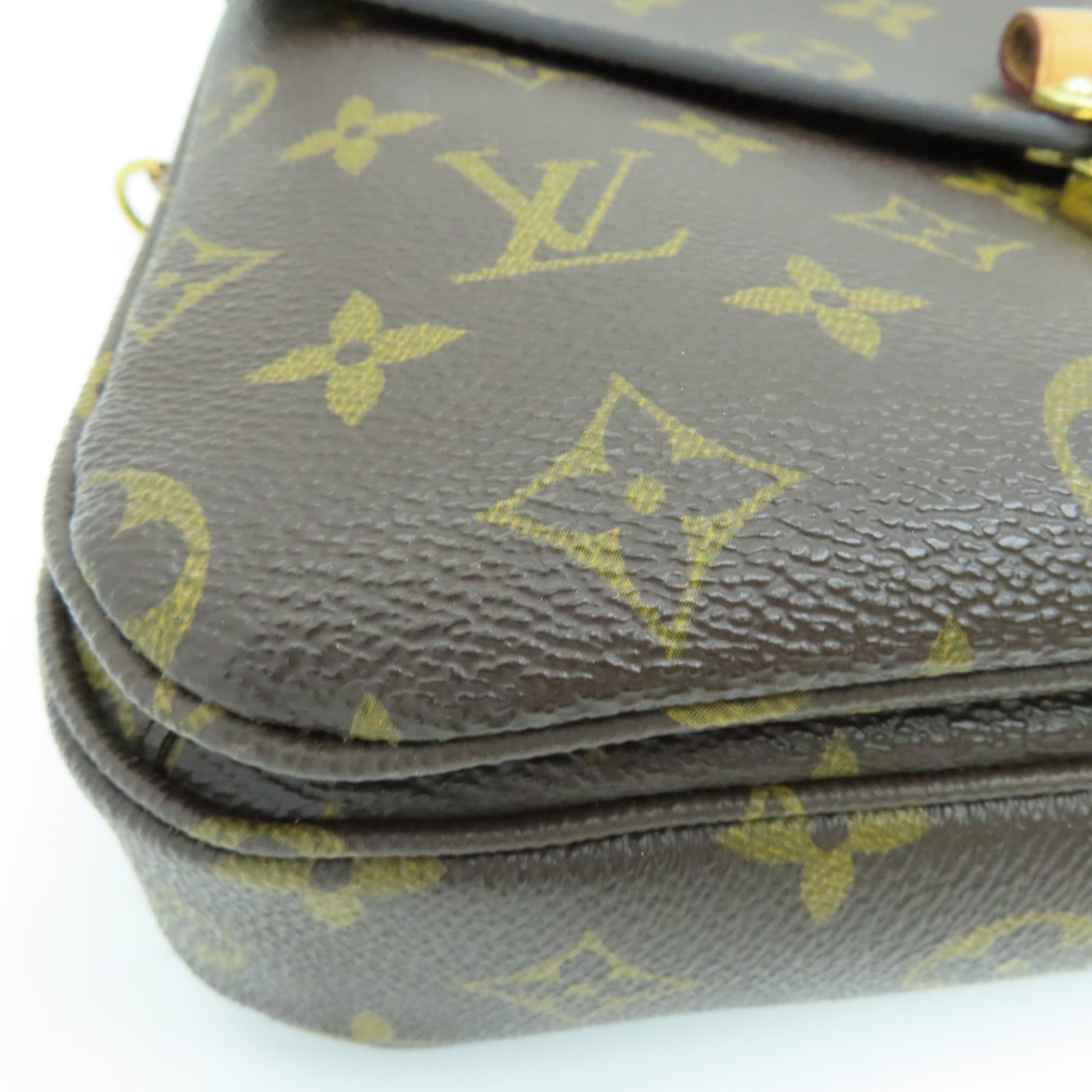 LOUIS VUITTON Monogram Pochette Metis Gold Buckle Handle Shoulder Bag Brown
