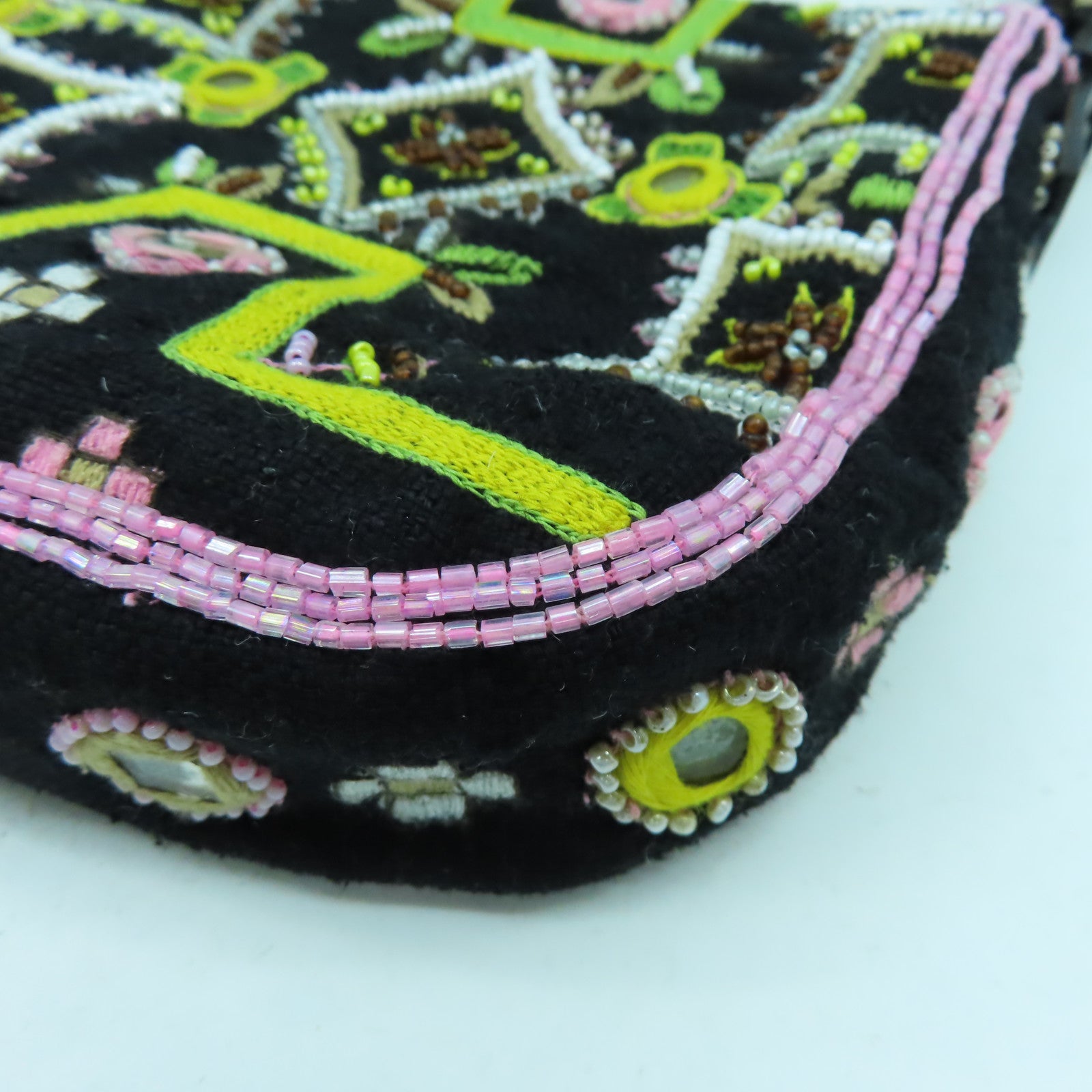 FENDI 帆布/珠子Shoulder Bag金扣/銀扣肩背袋黑色/綠色