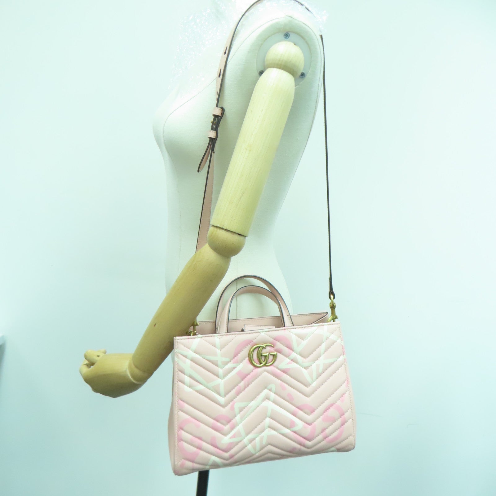 GUCCI twill cowhide leather 2way Shoulder Bag gold buckle handle shoulder bag pink
