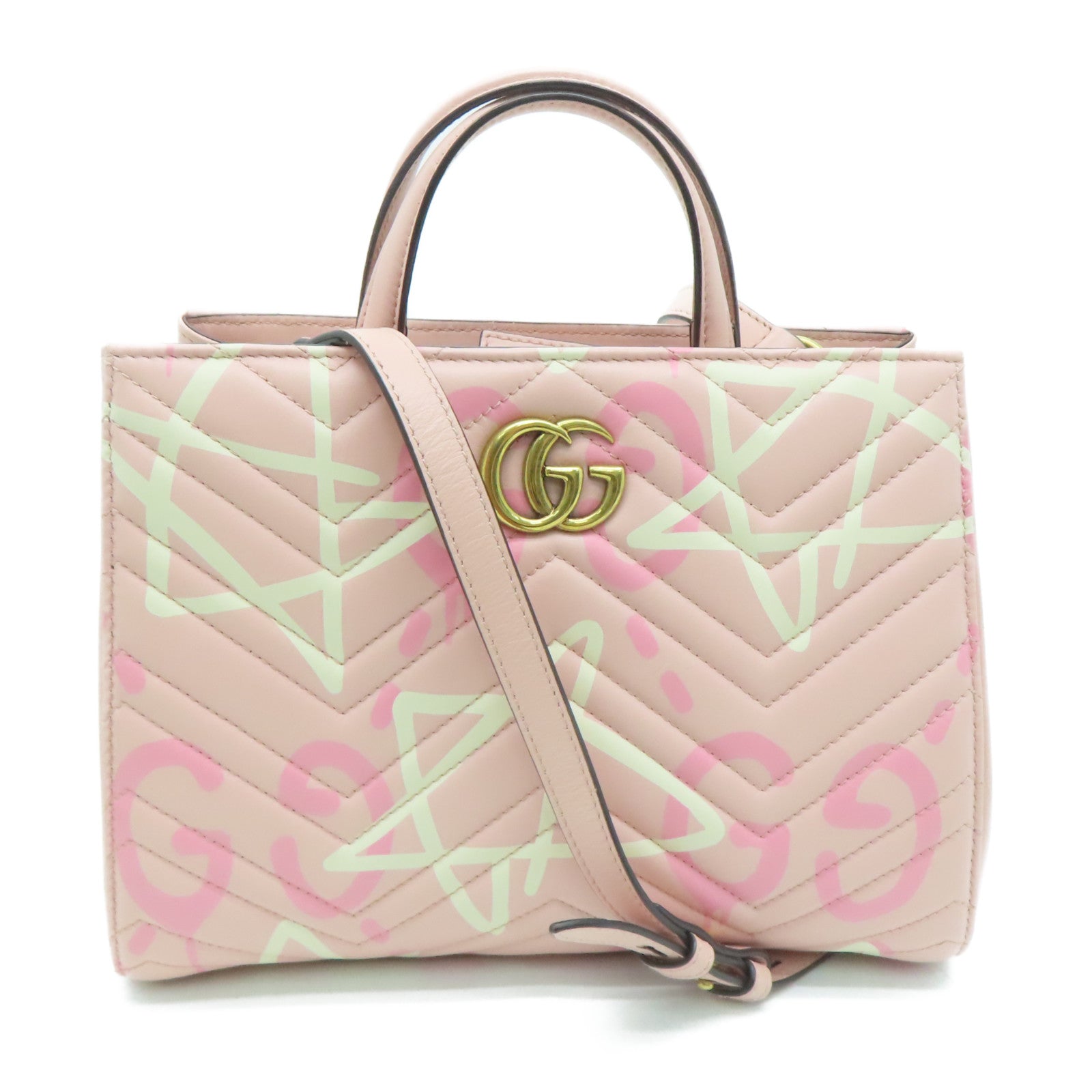 GUCCI twill cowhide leather 2way Shoulder Bag gold buckle handle shoulder bag pink