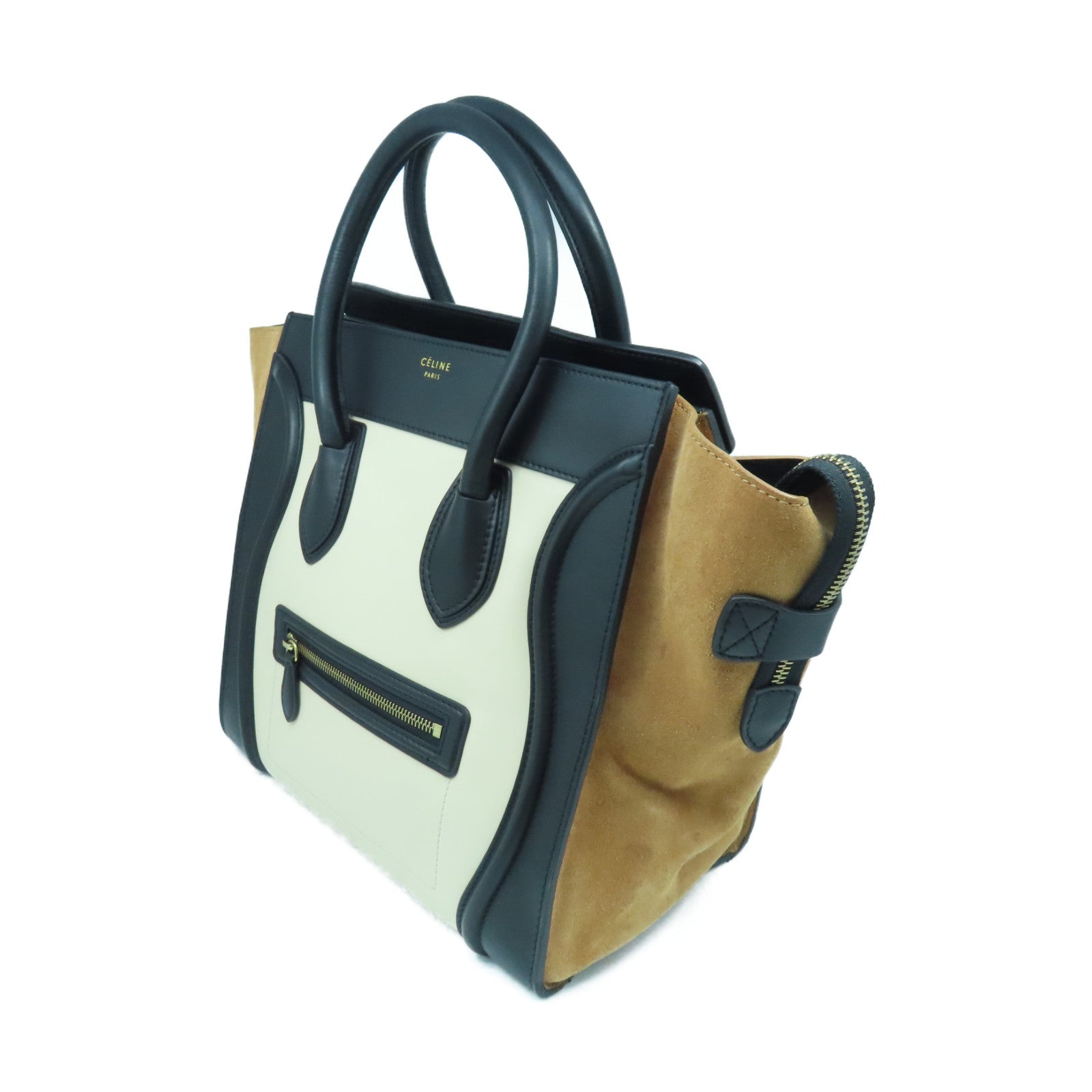 CELINE 牛皮皮革Mini Luggage金扣手挽袋黑色/啡色/白色