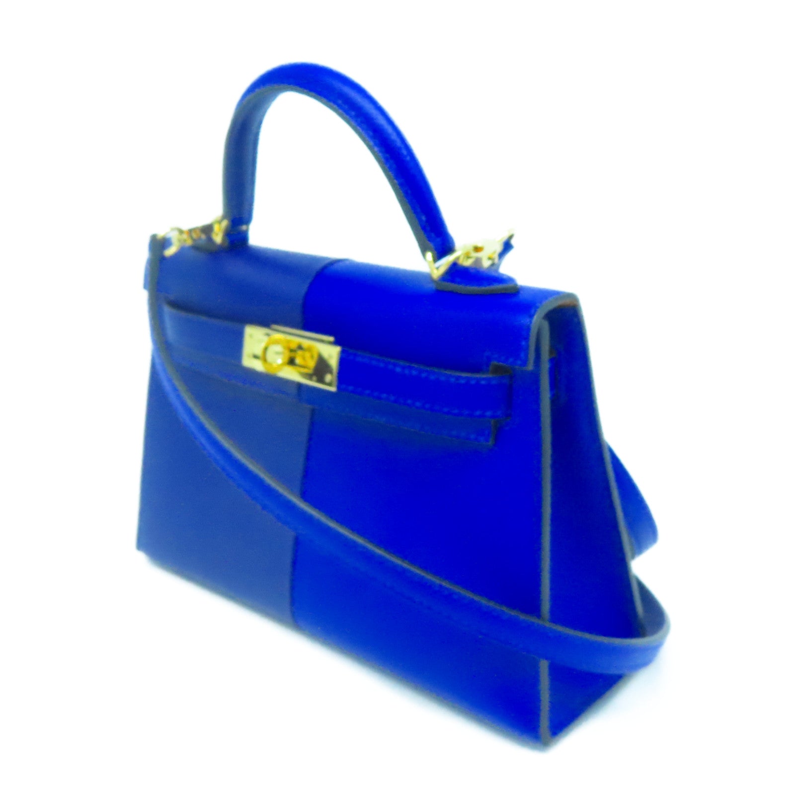 HERMES Epsom皮革Mini Kelly金扣手挽肩背兩用袋藍色