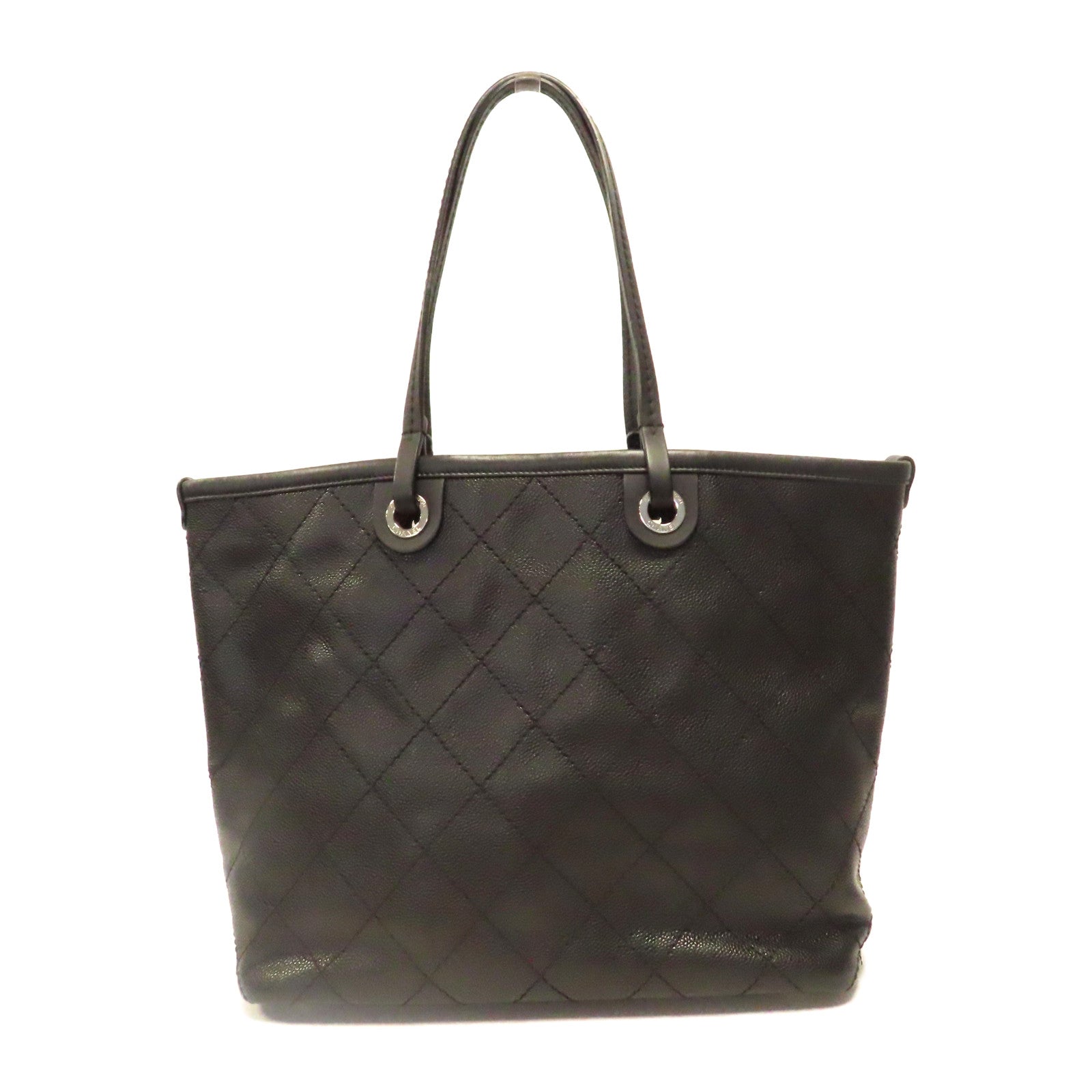 CHANEL 菱格牛皮皮革Tote Bag銀扣手挽袋黑色