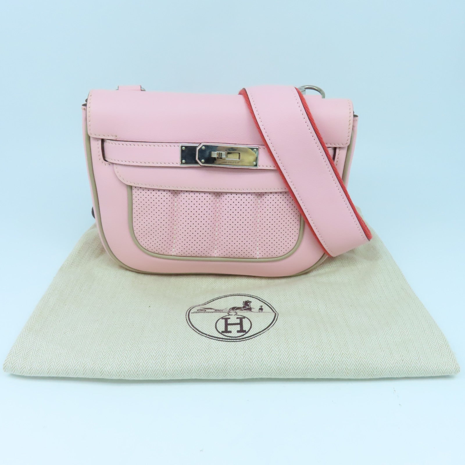 HERMES Swift皮革Mini Berline銀扣肩背袋櫻花粉