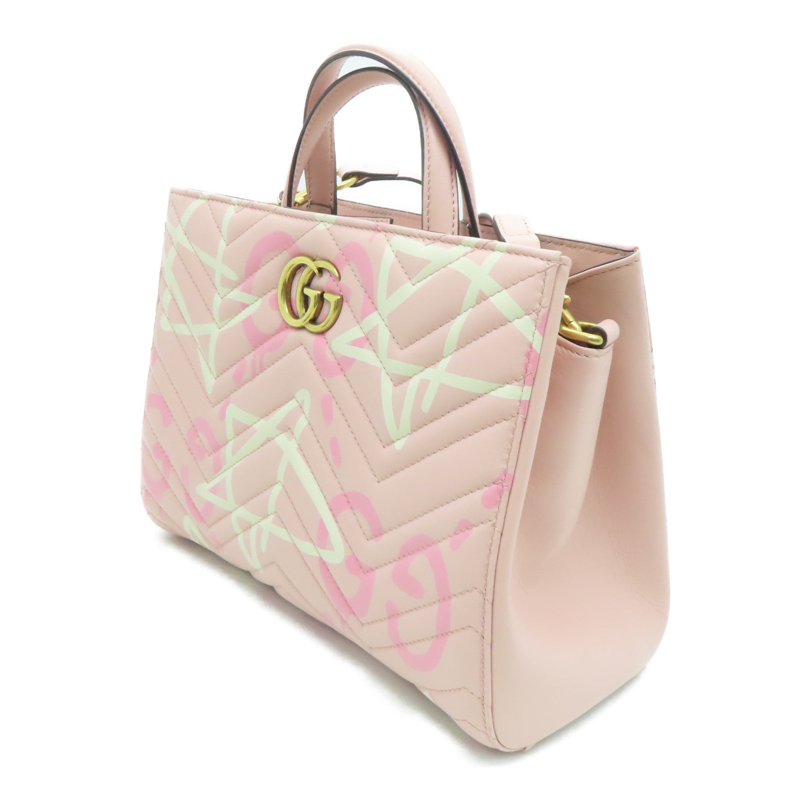 GUCCI twill cowhide leather 2way Shoulder Bag gold buckle handle shoulder bag pink