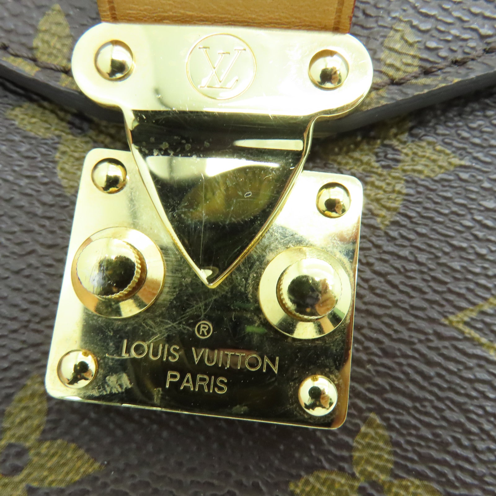 LOUIS VUITTON Monogram Pochette Metis Gold Buckle Handle Shoulder Bag Brown