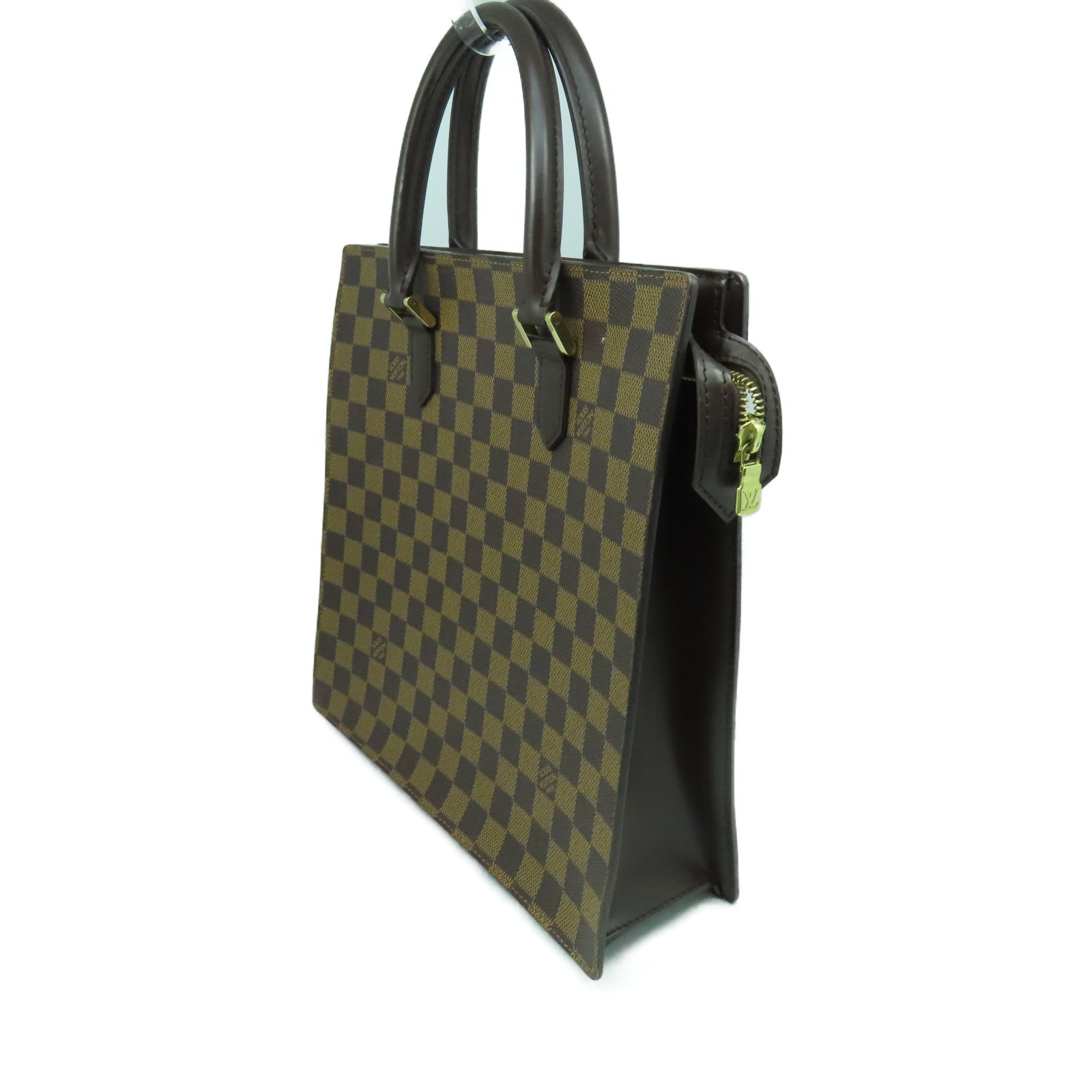 LOUIS VUITTON Damier Sac Plat PM金扣手挽袋啡色