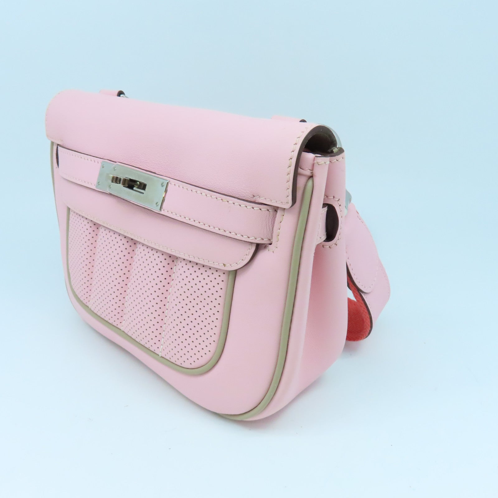 HERMES Swift皮革Mini Berline銀扣肩背袋櫻花粉