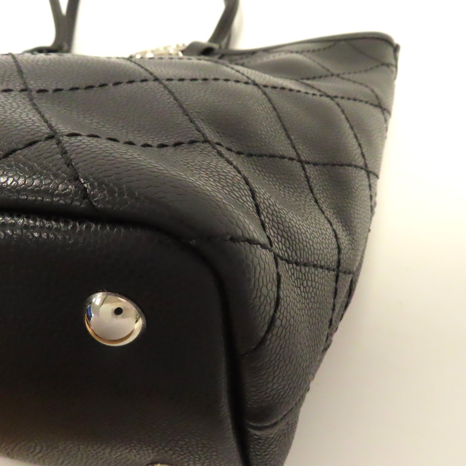 CHANEL 菱格牛皮皮革Tote Bag銀扣手挽袋黑色