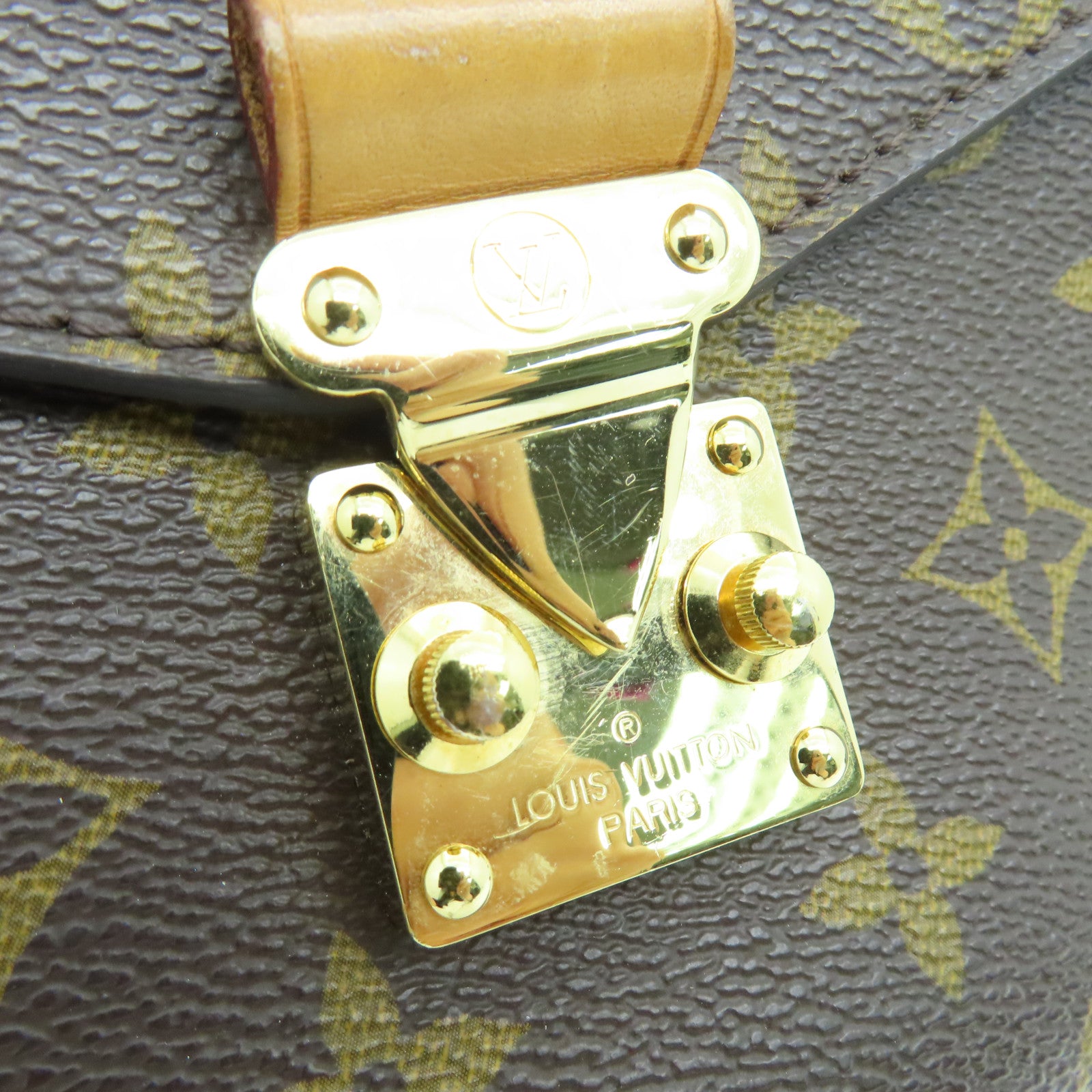 LOUIS VUITTON Monogram Pochette Metis Gold Buckle Handle Shoulder Bag Brown