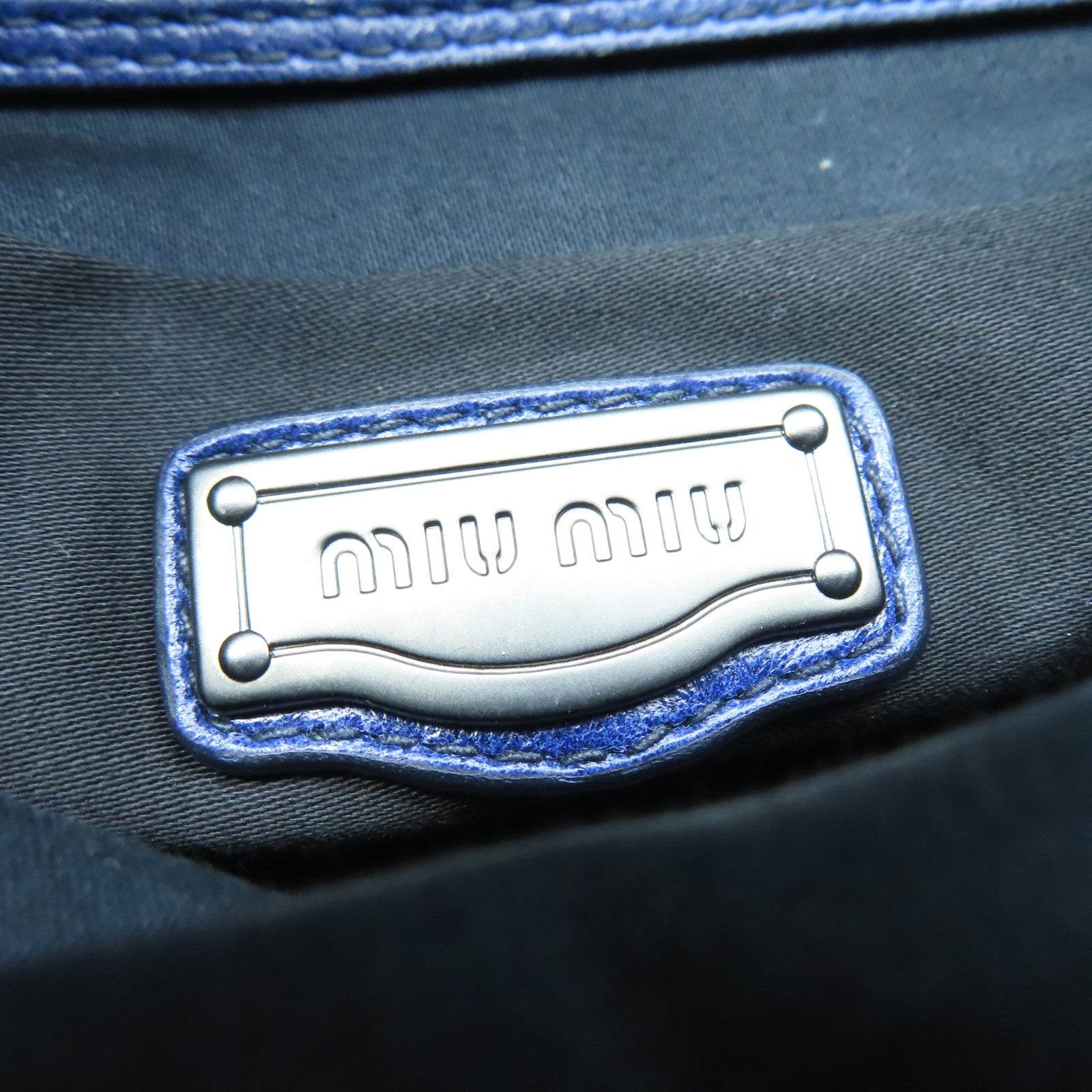 Miu Miu Cowhide Leather 2 Way Shoulder Handle Shoulder Bag Dark Blue