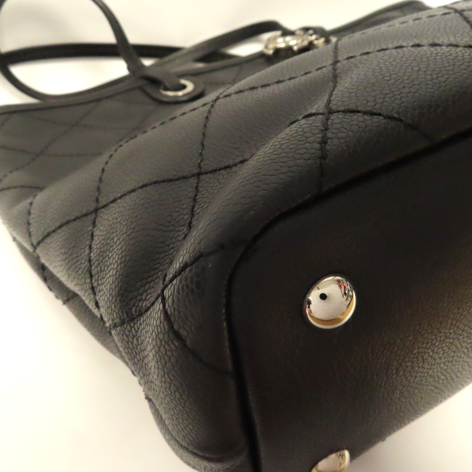 CHANEL 菱格牛皮皮革Tote Bag銀扣手挽袋黑色