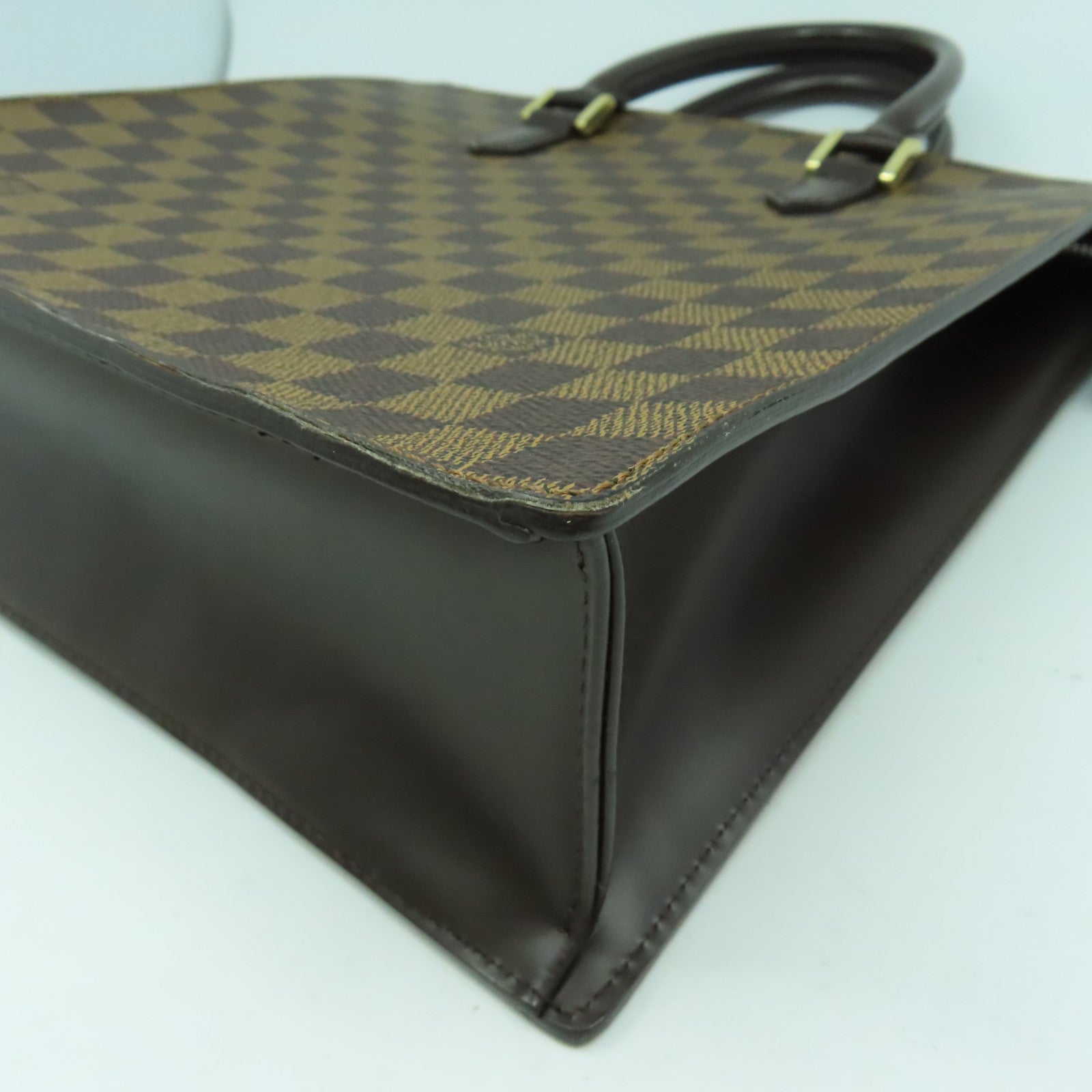 LOUIS VUITTON Damier Sac Plat PM金扣手挽袋啡色