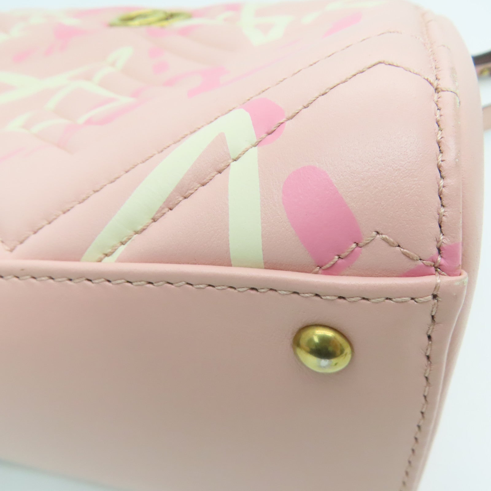 GUCCI twill cowhide leather 2way Shoulder Bag gold buckle handle shoulder bag pink