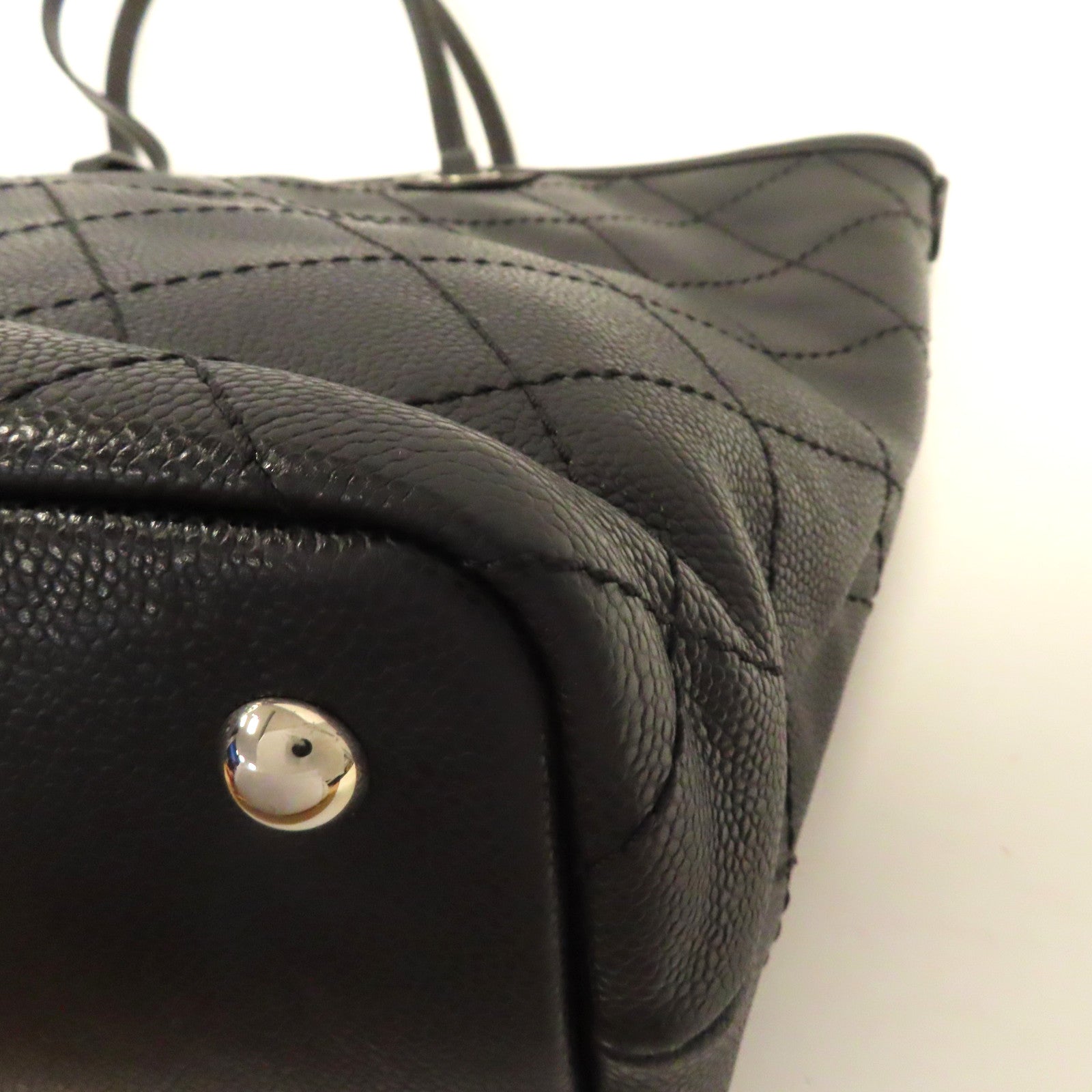 CHANEL 菱格牛皮皮革Tote Bag銀扣手挽袋黑色
