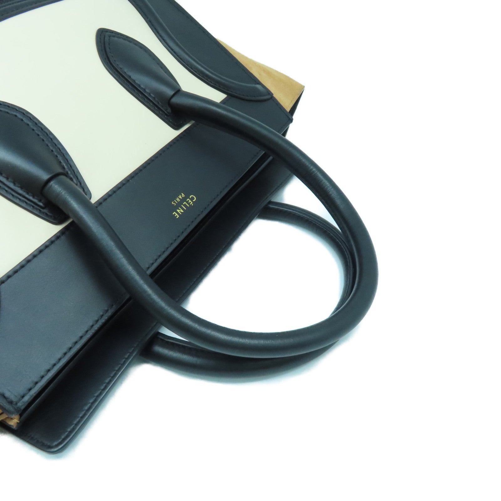 CELINE 牛皮皮革Mini Luggage金扣手挽袋黑色/啡色/白色