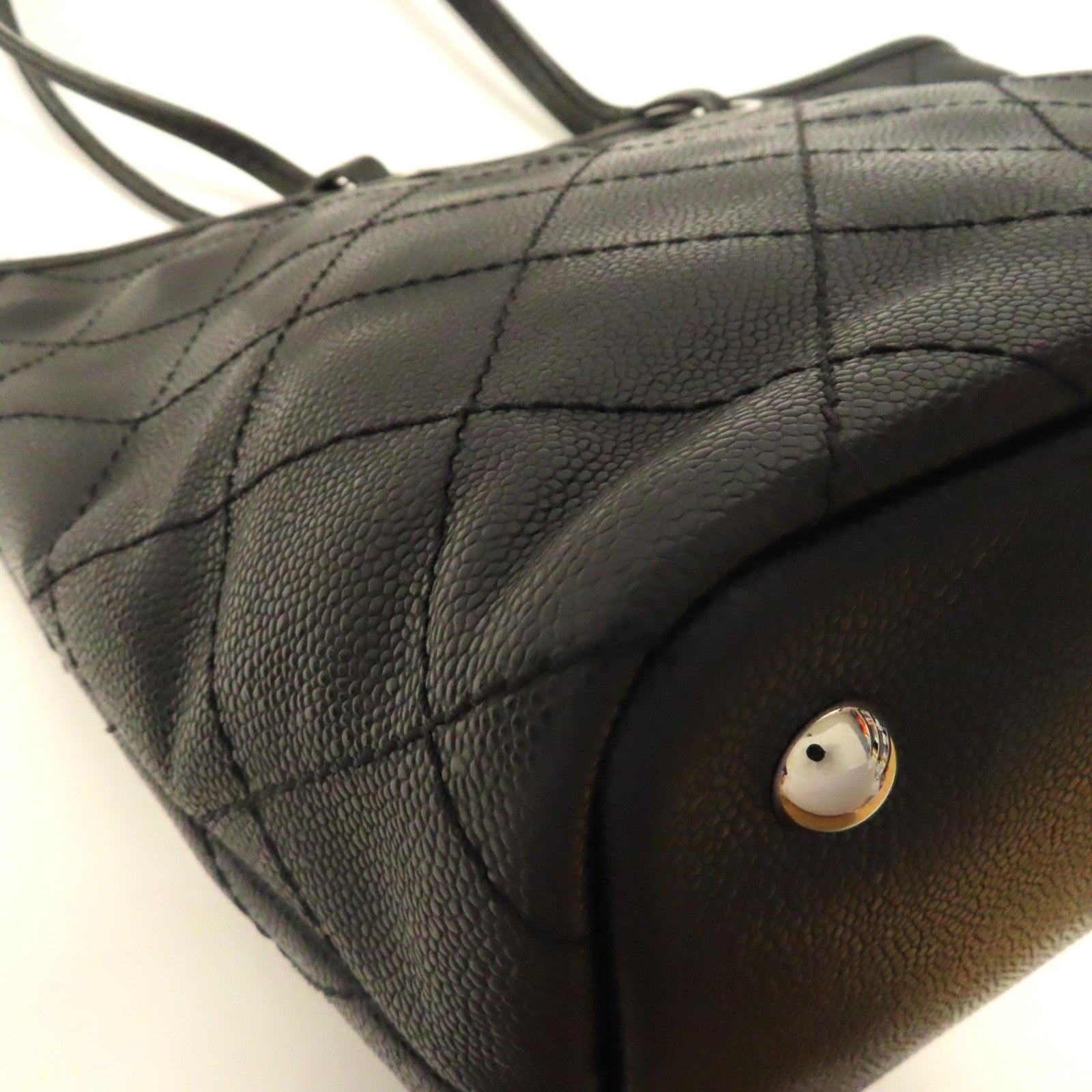 CHANEL 菱格牛皮皮革Tote Bag銀扣手挽袋黑色