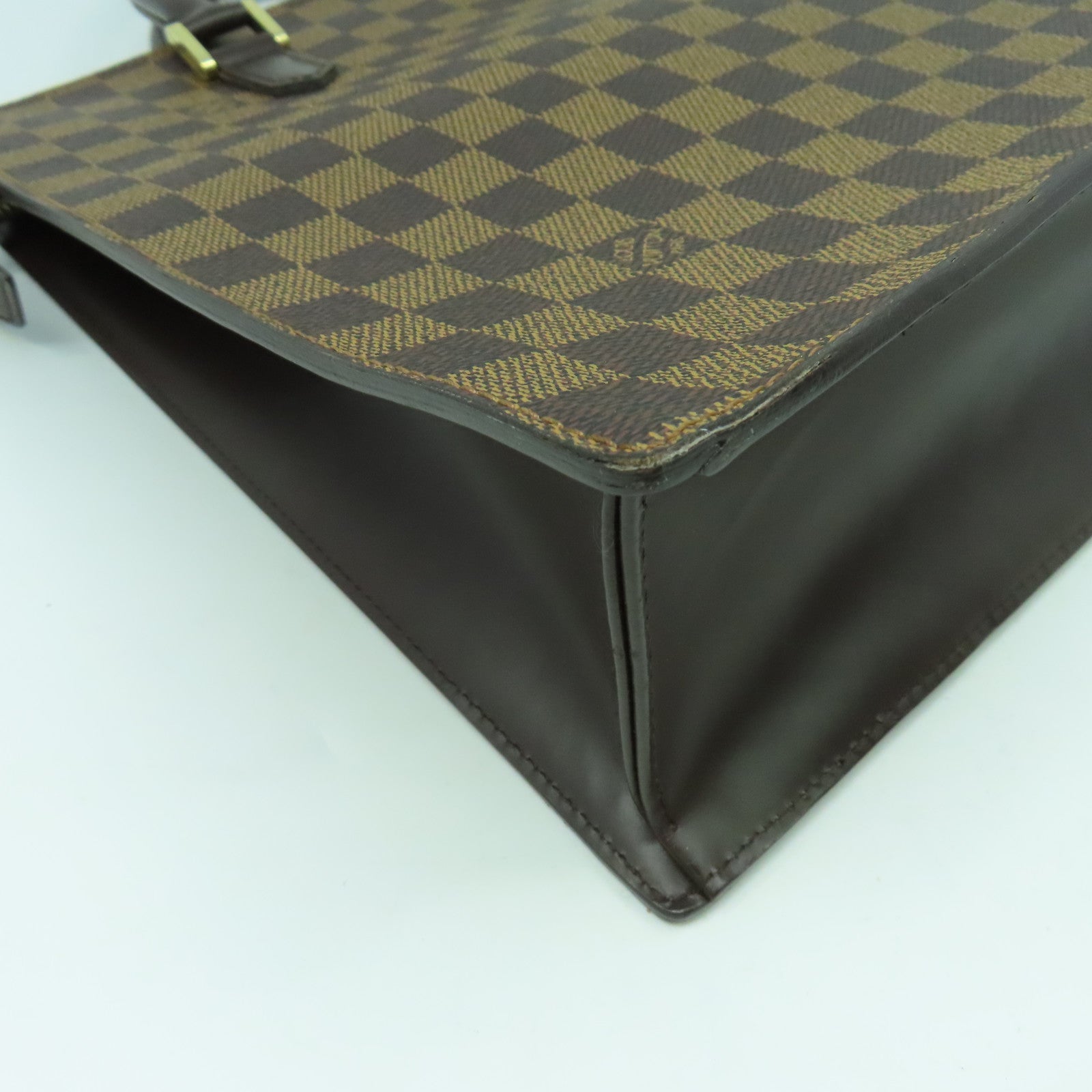 LOUIS VUITTON Damier Sac Plat PM金扣手挽袋啡色