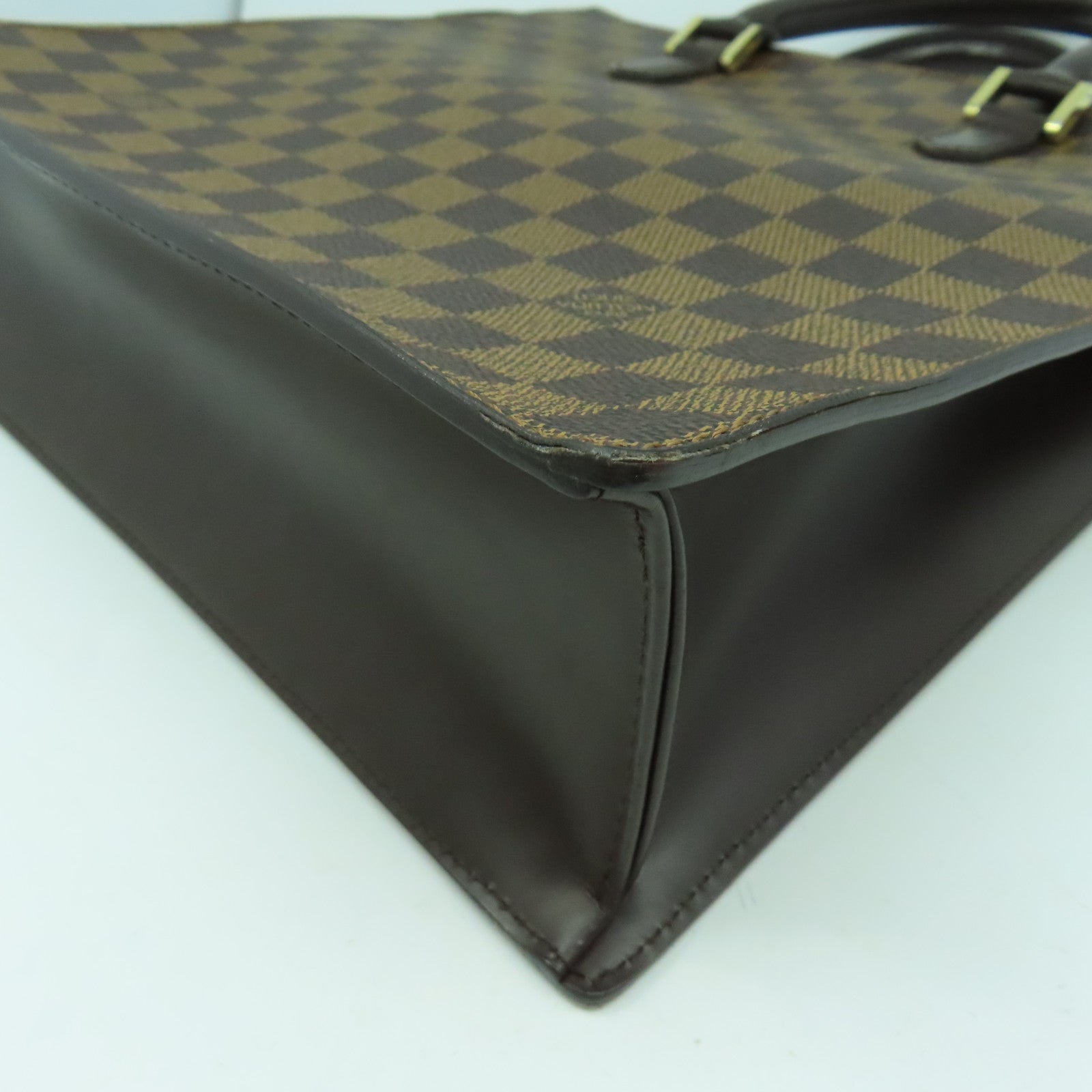 LOUIS VUITTON Damier Sac Plat PM金扣手挽袋啡色