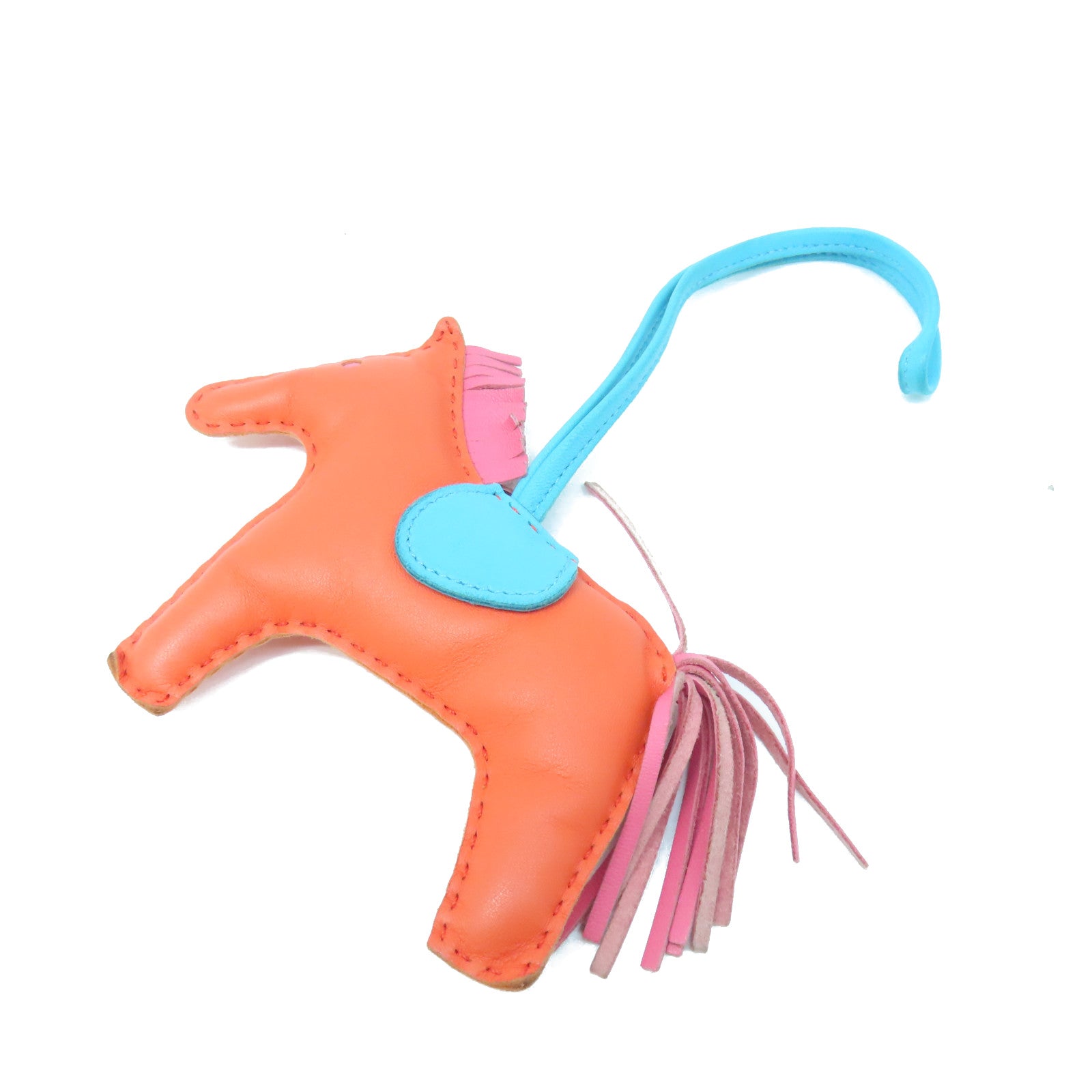 HERMES Veau Swift Leather Rodeo MM Charm Orange/Blue/Pink