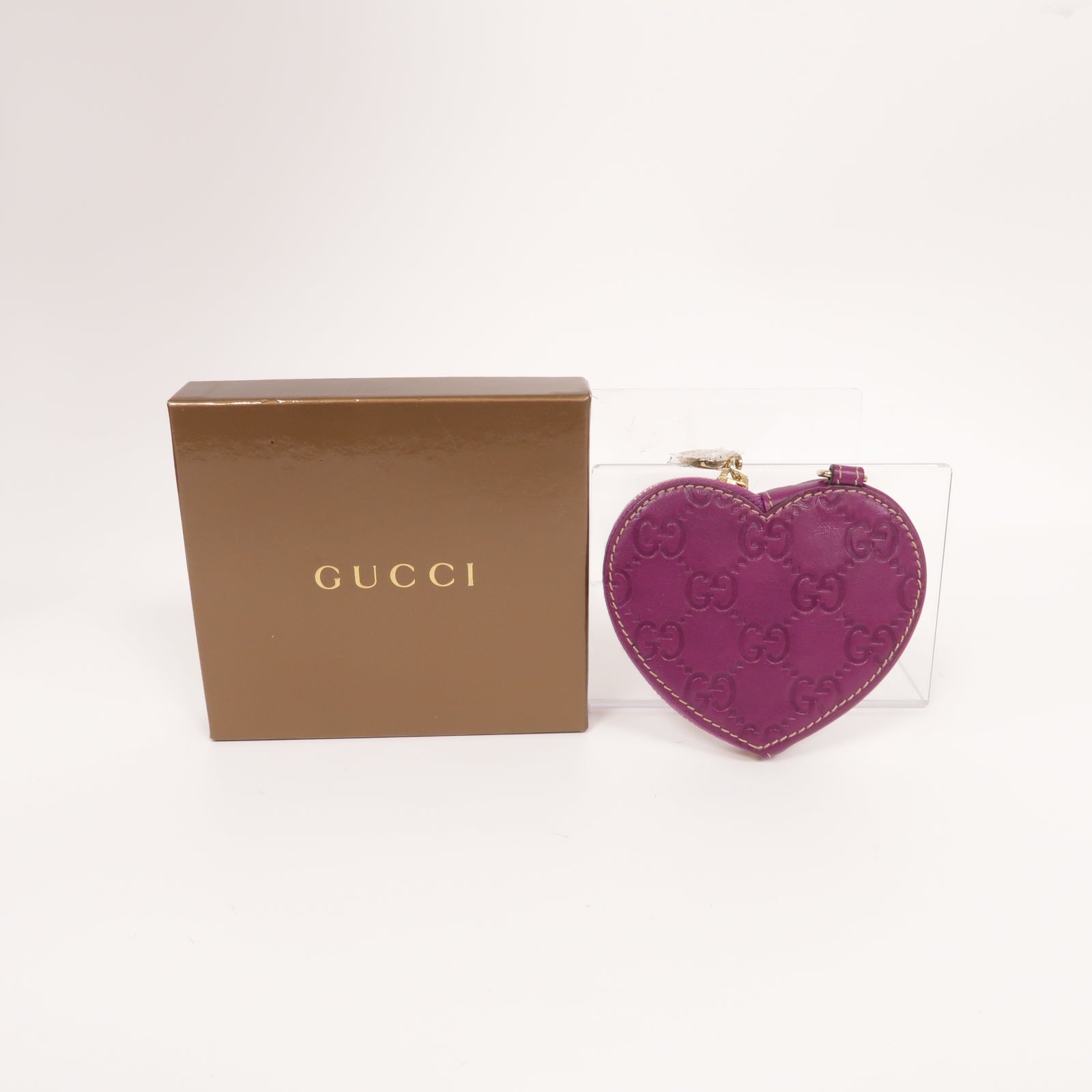 GUCCI 牛皮皮革Heart shaped coin purse金扣零錢包紫色