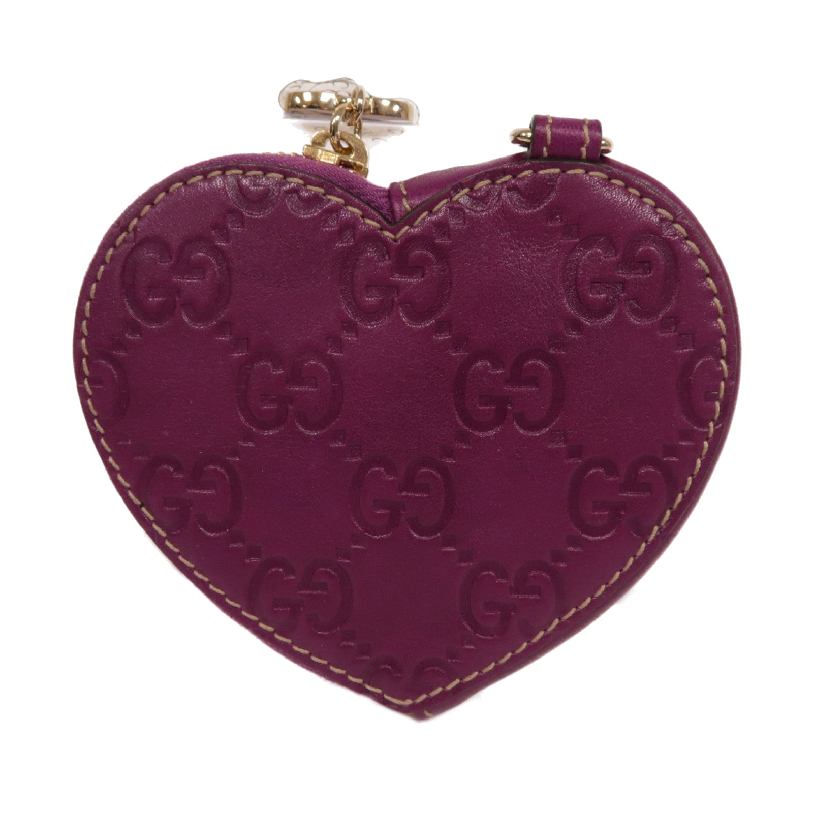 GUCCI 牛皮皮革Heart shaped coin purse金扣零錢包紫色