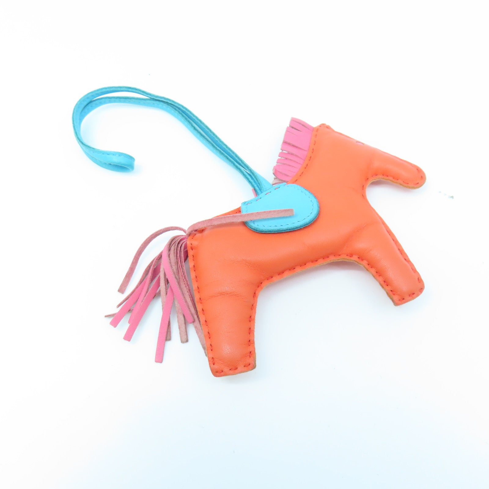 HERMES Veau Swift Leather Rodeo MM Charm Orange/Blue/Pink