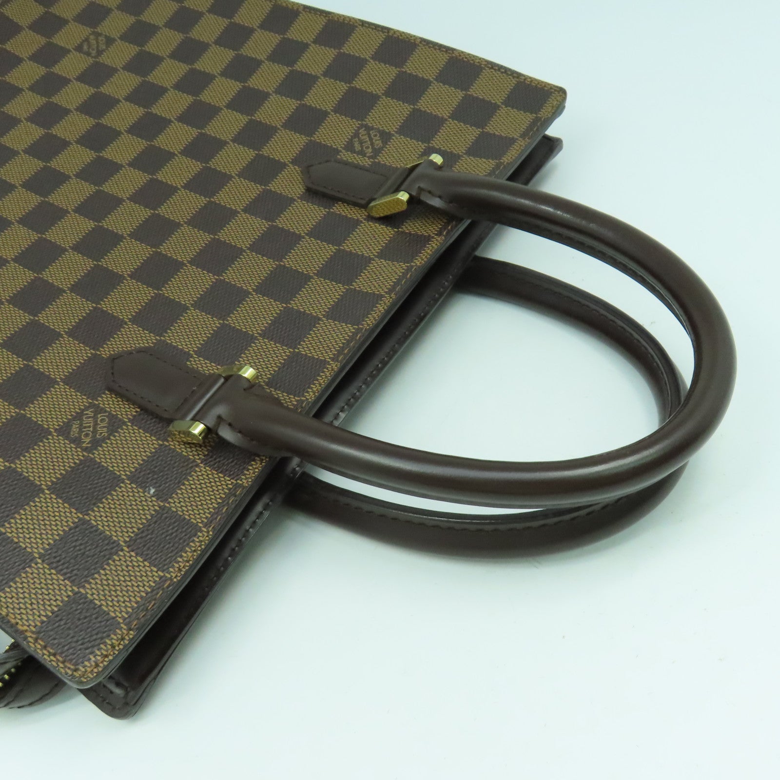 LOUIS VUITTON Damier Sac Plat PM金扣手挽袋啡色