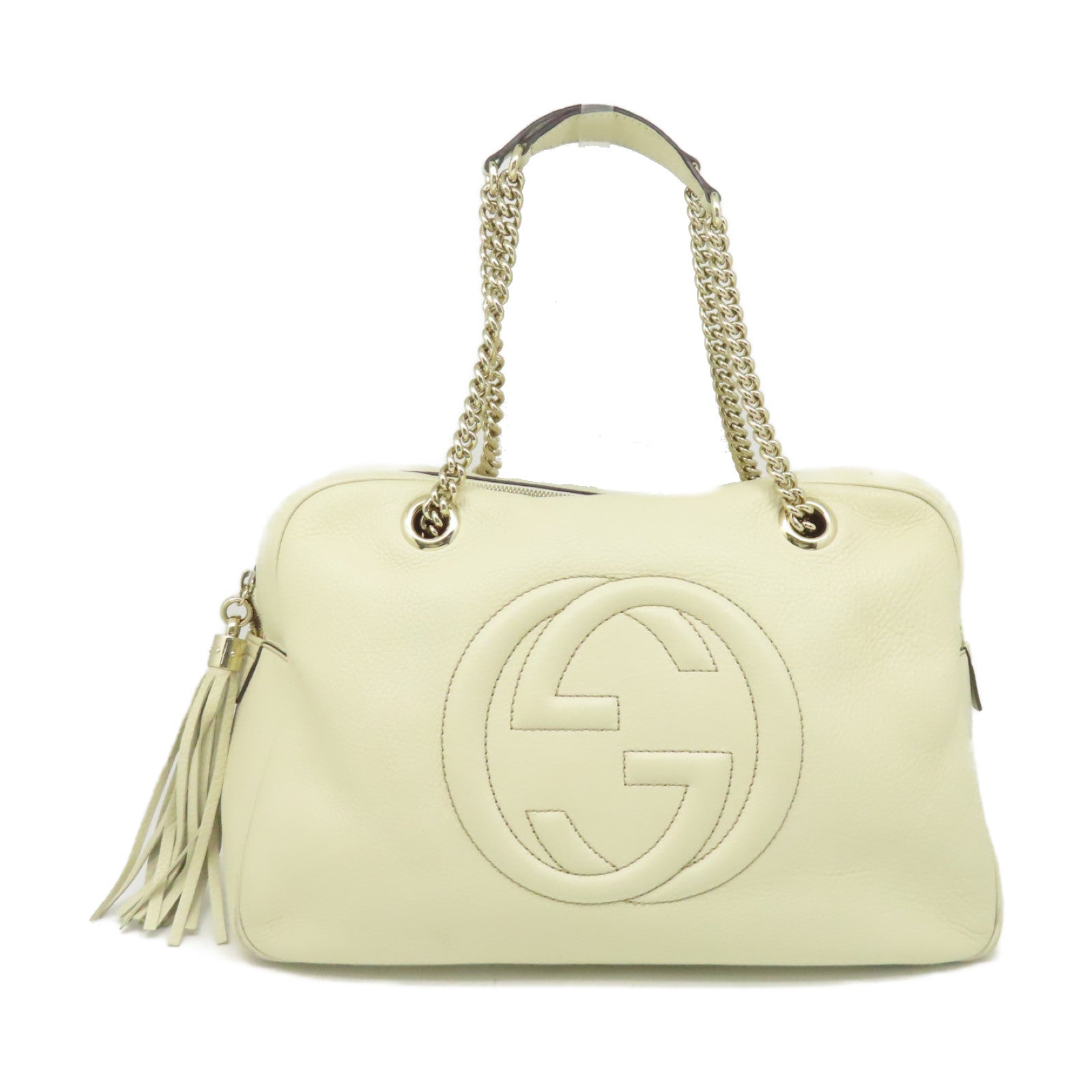 GUCCI 【激減優惠】牛皮皮革Chain Shoulder Bag金扣鏈帶肩背袋米白色