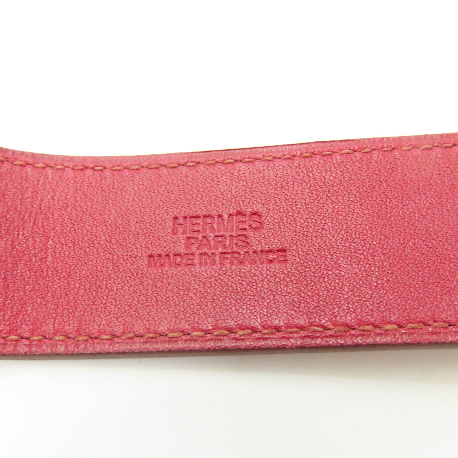 HERMES 【激減優惠】Box Calf皮革Pavane銀扣手鐲紅色