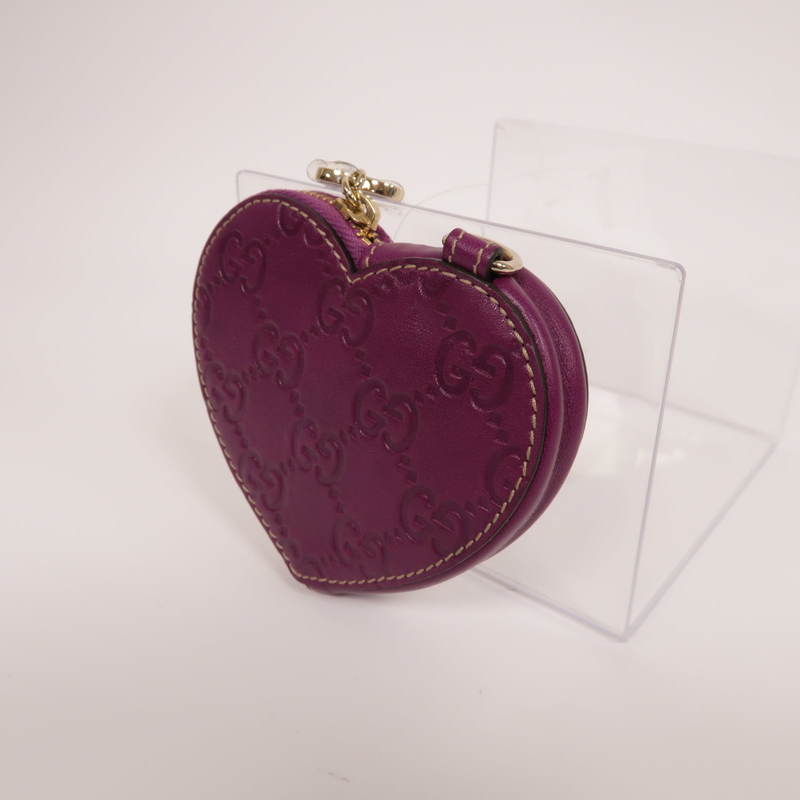 GUCCI 牛皮皮革Heart shaped coin purse金扣零錢包紫色