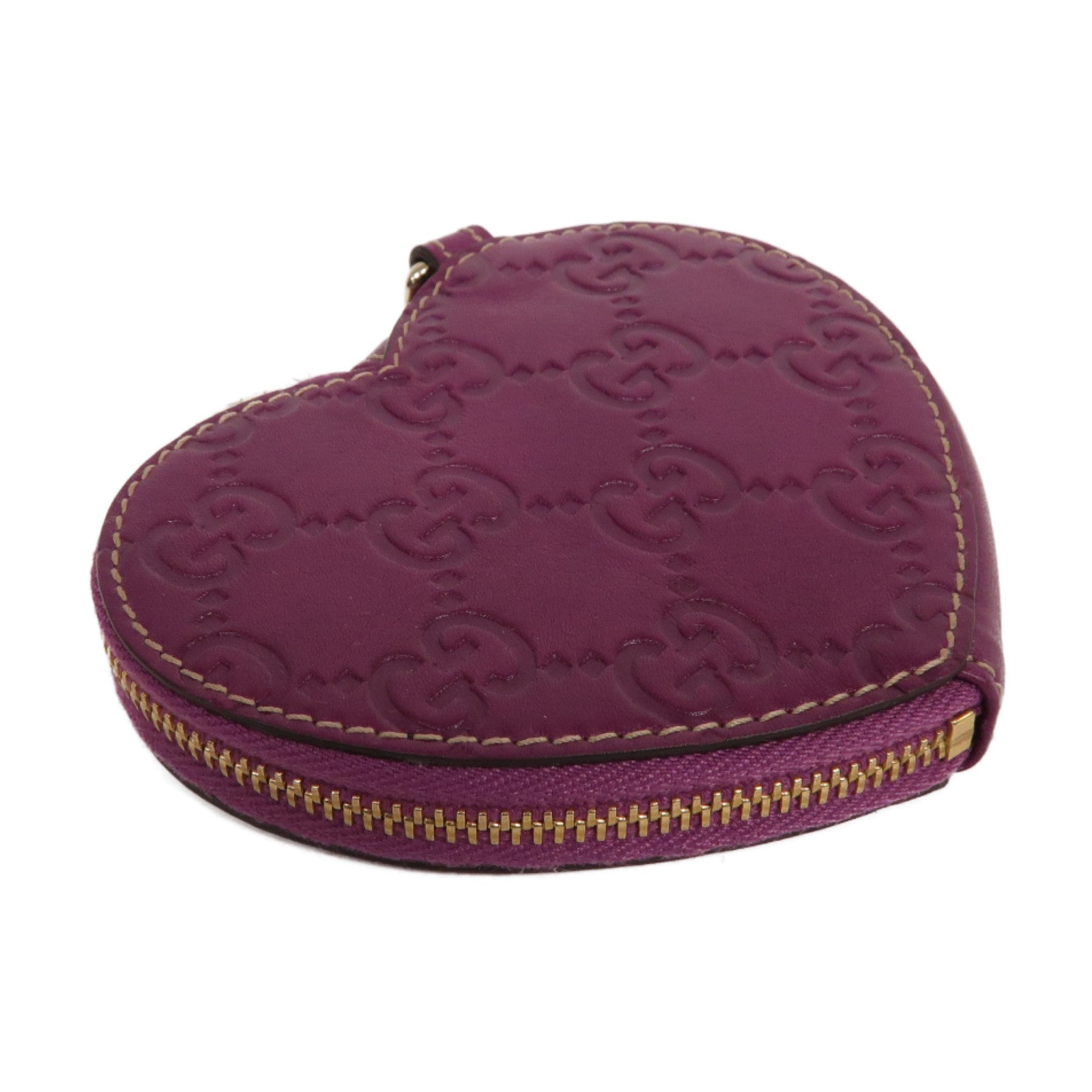 GUCCI 牛皮皮革Heart shaped coin purse金扣零錢包紫色