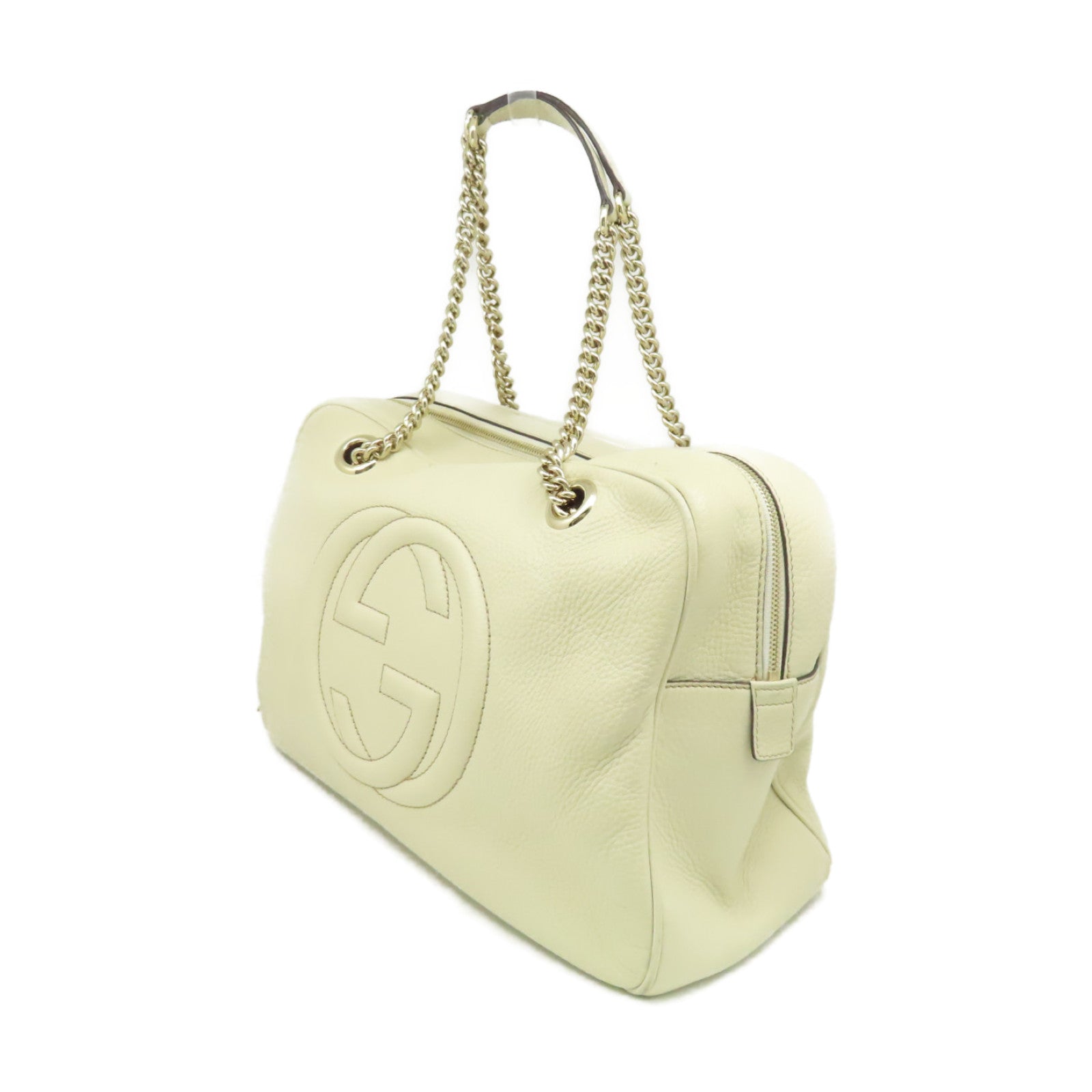 GUCCI 【激減優惠】牛皮皮革Chain Shoulder Bag金扣鏈帶肩背袋米白色