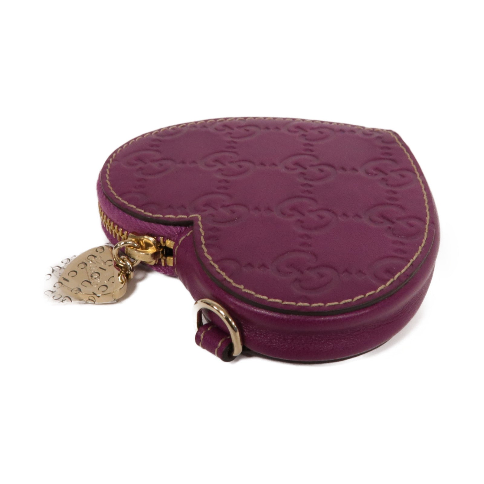 GUCCI 牛皮皮革Heart shaped coin purse金扣零錢包紫色