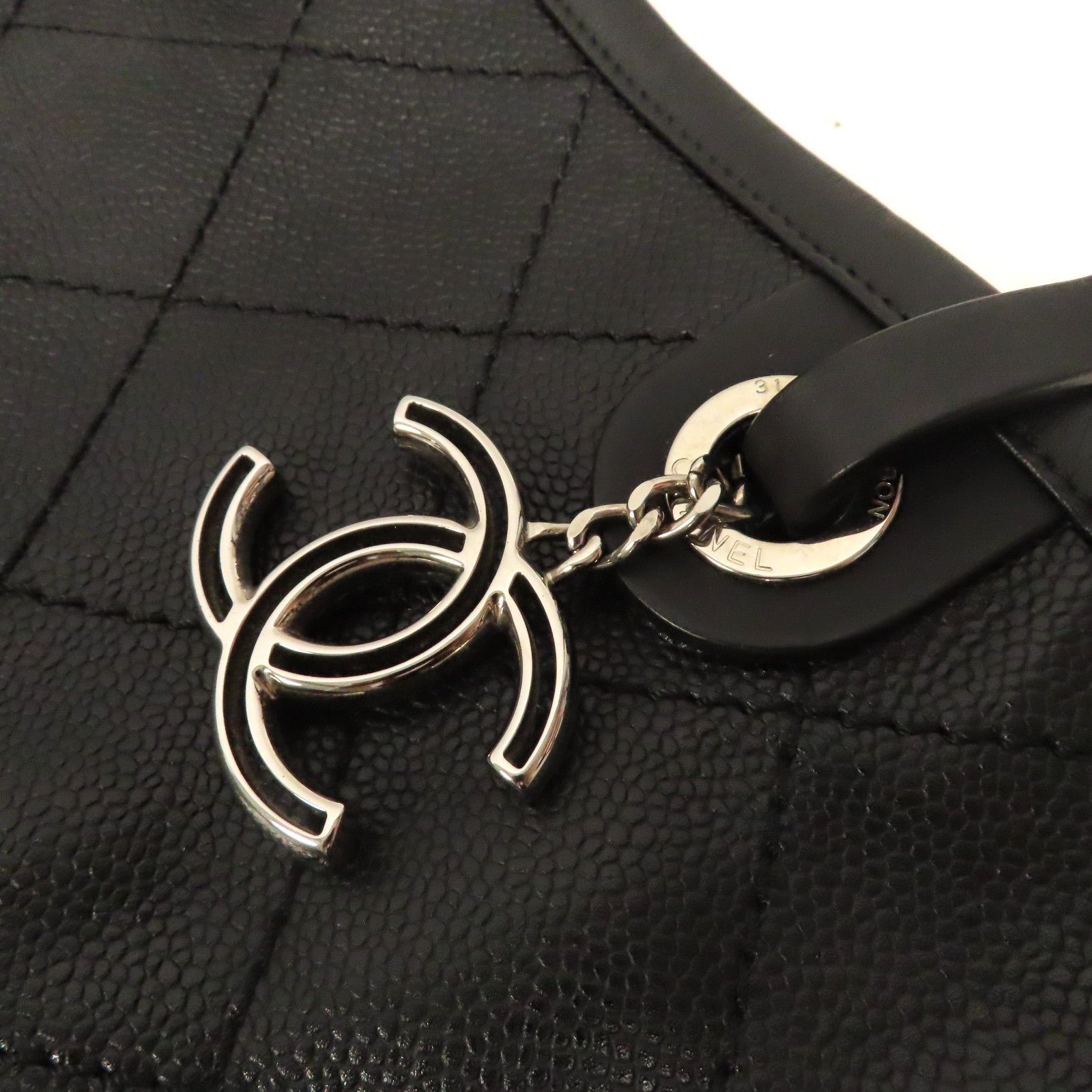 CHANEL 菱格牛皮皮革Tote Bag銀扣手挽袋黑色