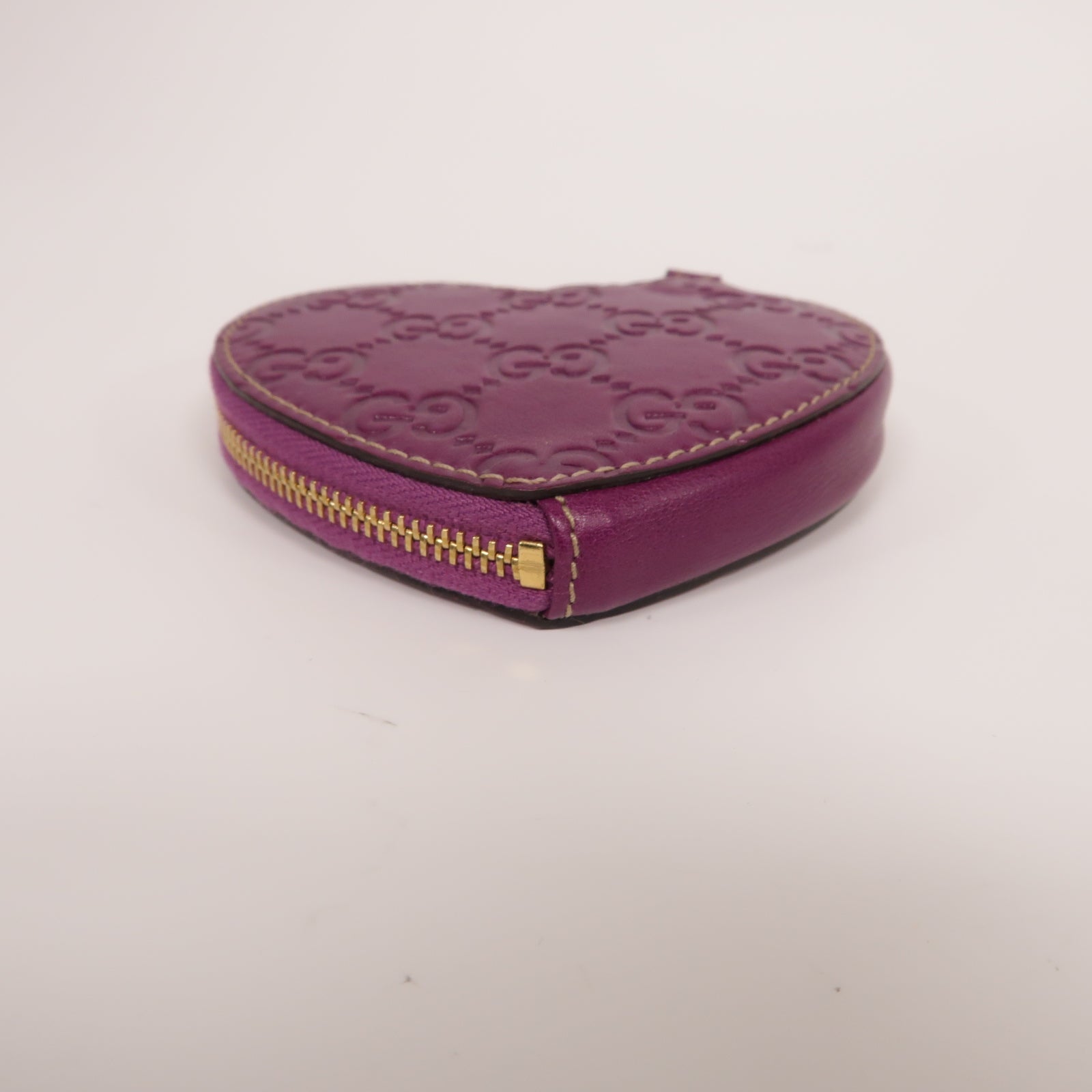 GUCCI 牛皮皮革Heart shaped coin purse金扣零錢包紫色